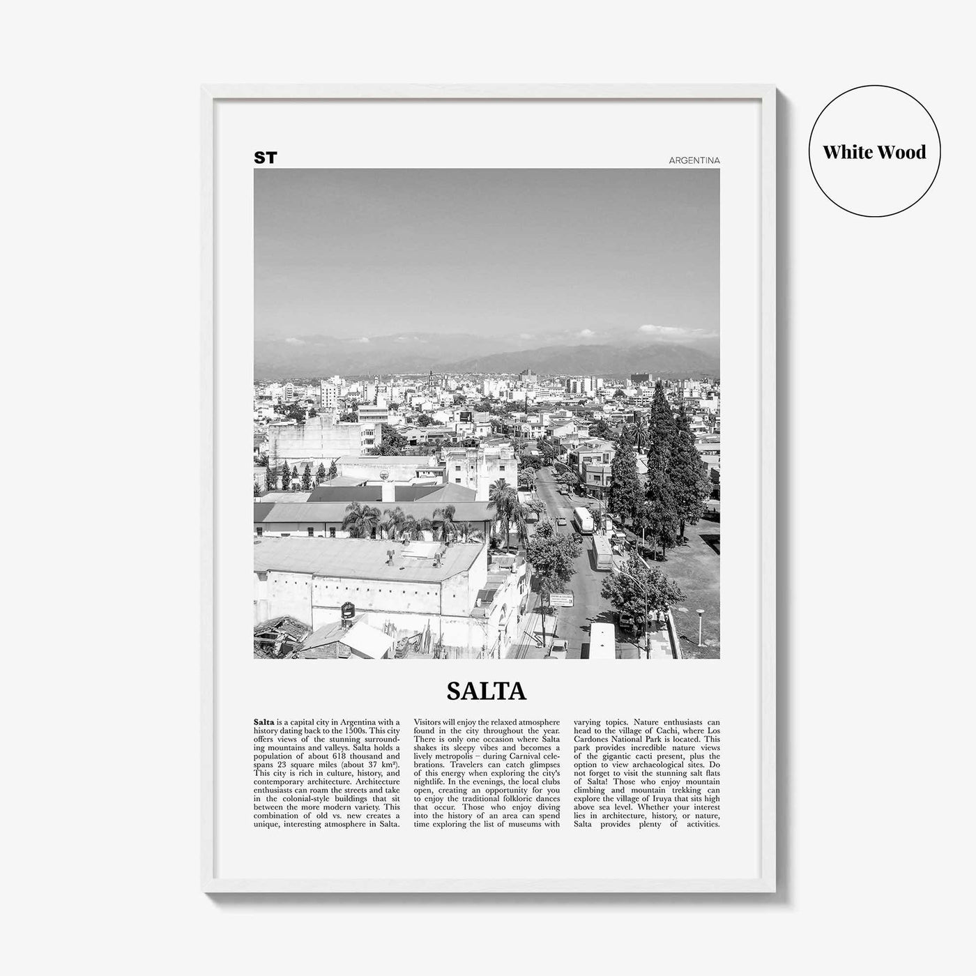 Salta Print Black and White, Salta Wall Art, Salta Poster, Salta Photo, Salta Wall Décor, Salta Map, Argentina