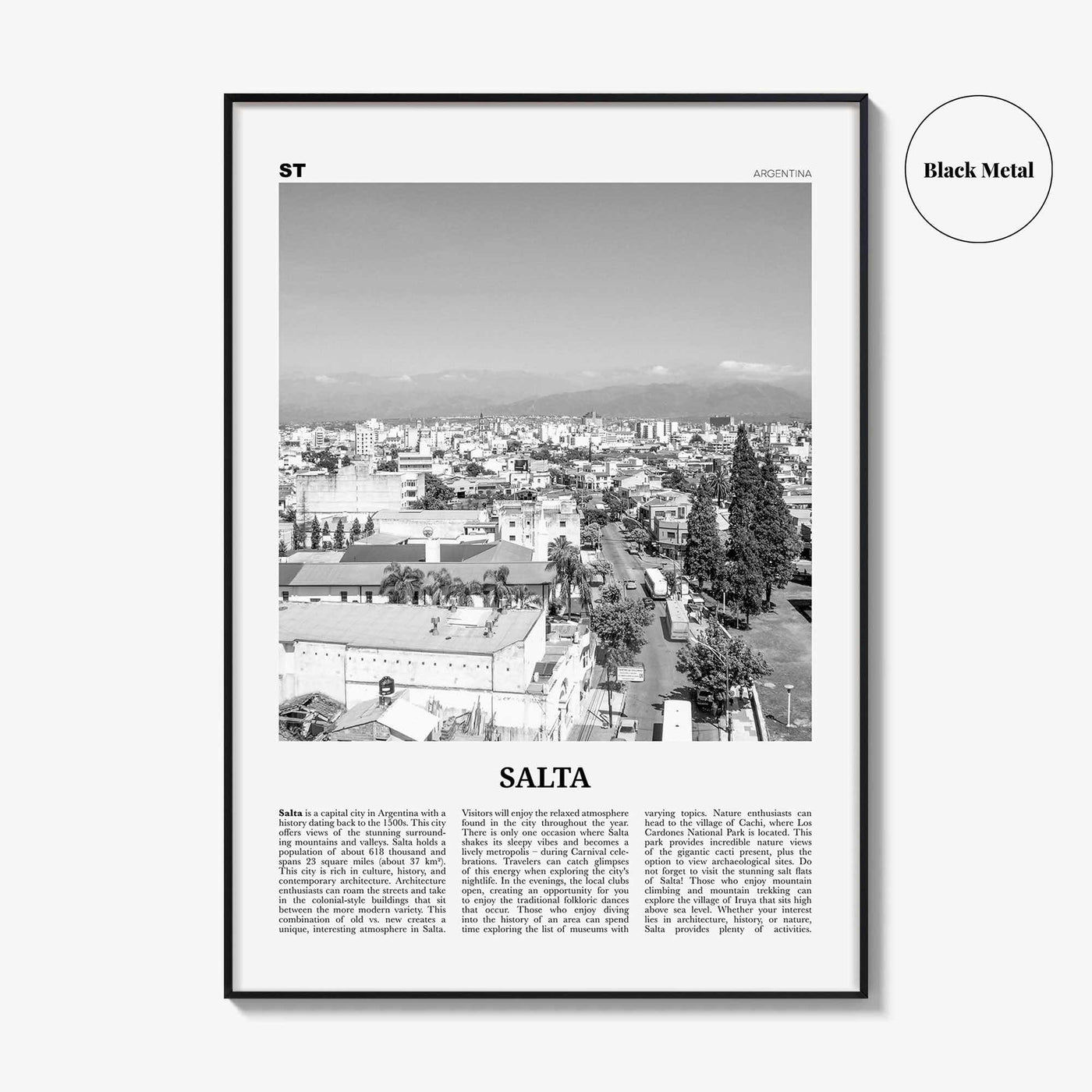 Salta Print Black and White, Salta Wall Art, Salta Poster, Salta Photo, Salta Wall Décor, Salta Map, Argentina