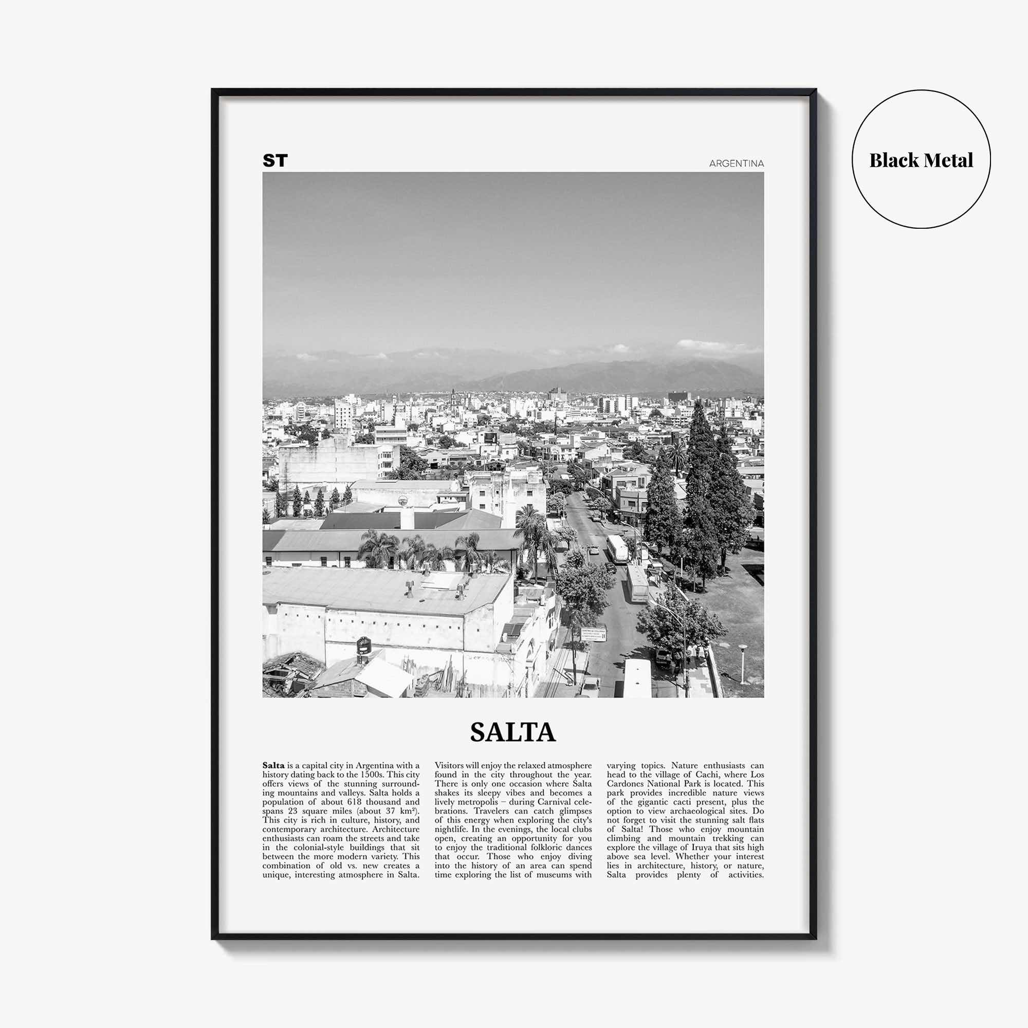 Salta Print Black and White, Salta Wall Art, Salta Poster, Salta Photo, Salta Wall Décor, Salta Map, Argentina