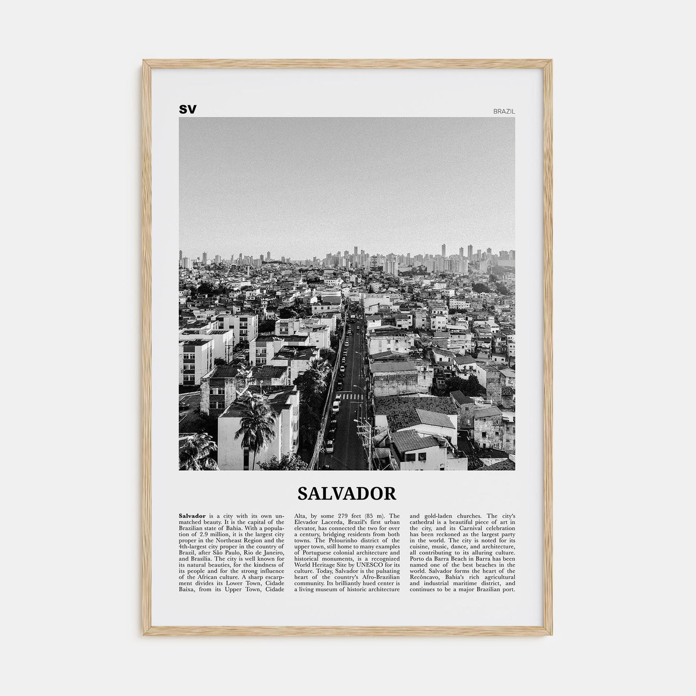 Salvador Travel B&W Poster