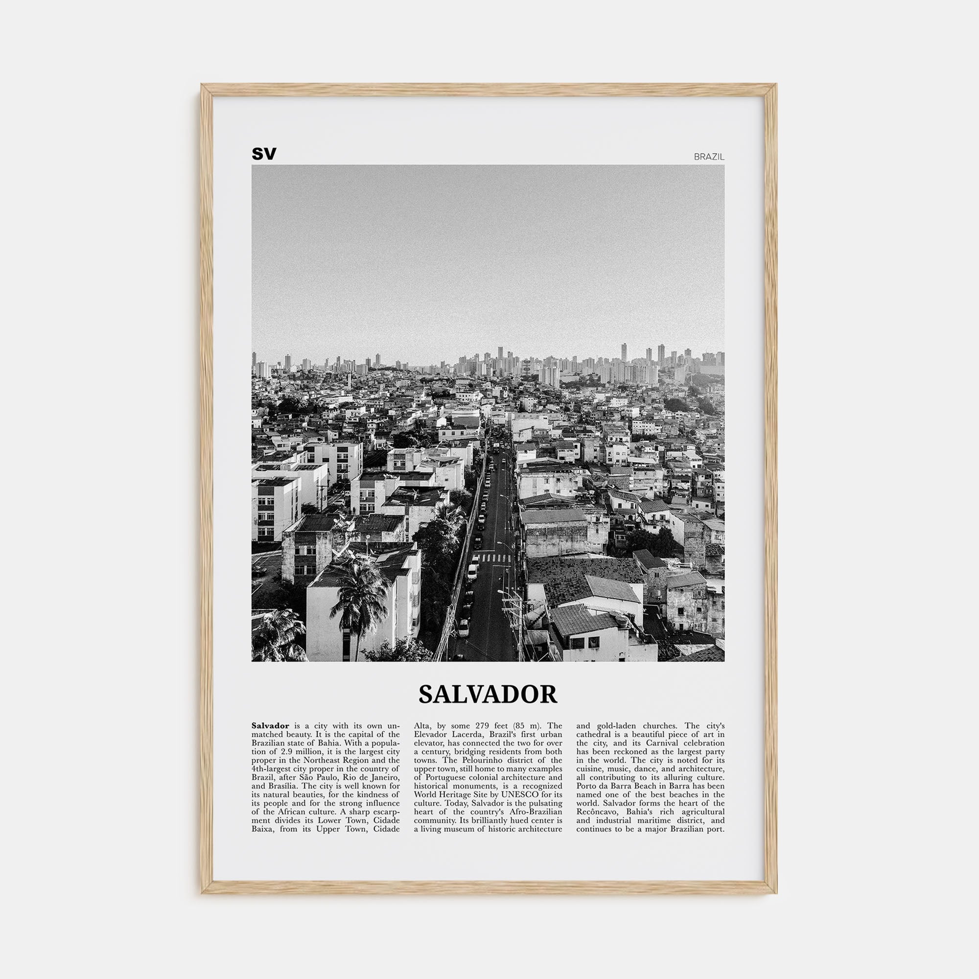 Salvador Travel B&W Poster