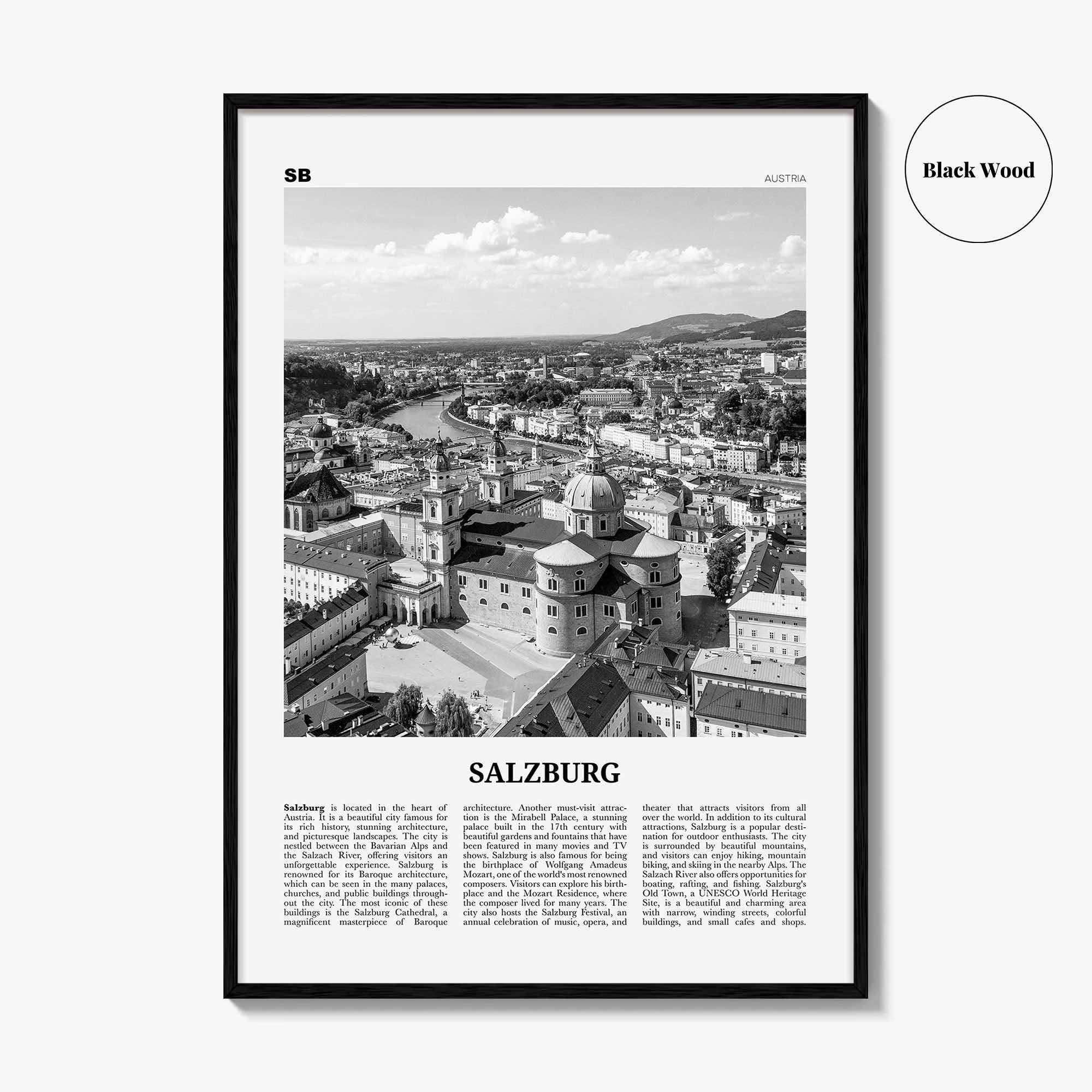 Salzburg Print Black and White, Salzburg Wall Art, Salzburg Poster, Salzburg Photo, Salzburg Wall Décor, Salzburg Map, Austria