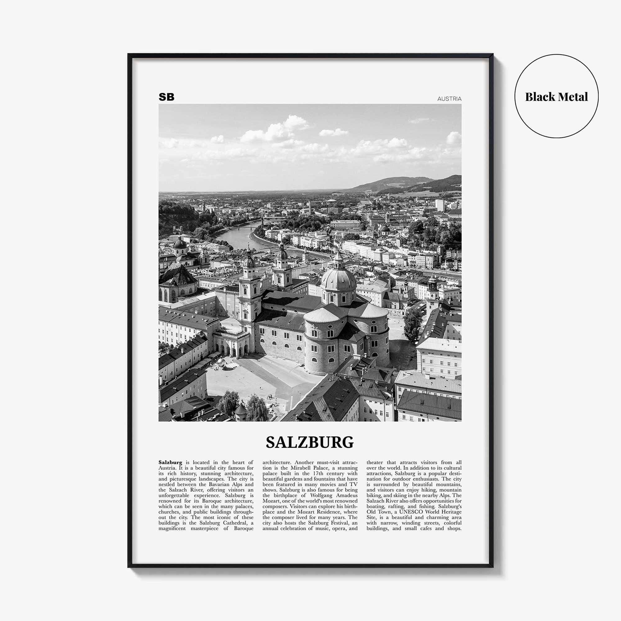 Salzburg Print Black and White, Salzburg Wall Art, Salzburg Poster, Salzburg Photo, Salzburg Wall Décor, Salzburg Map, Austria