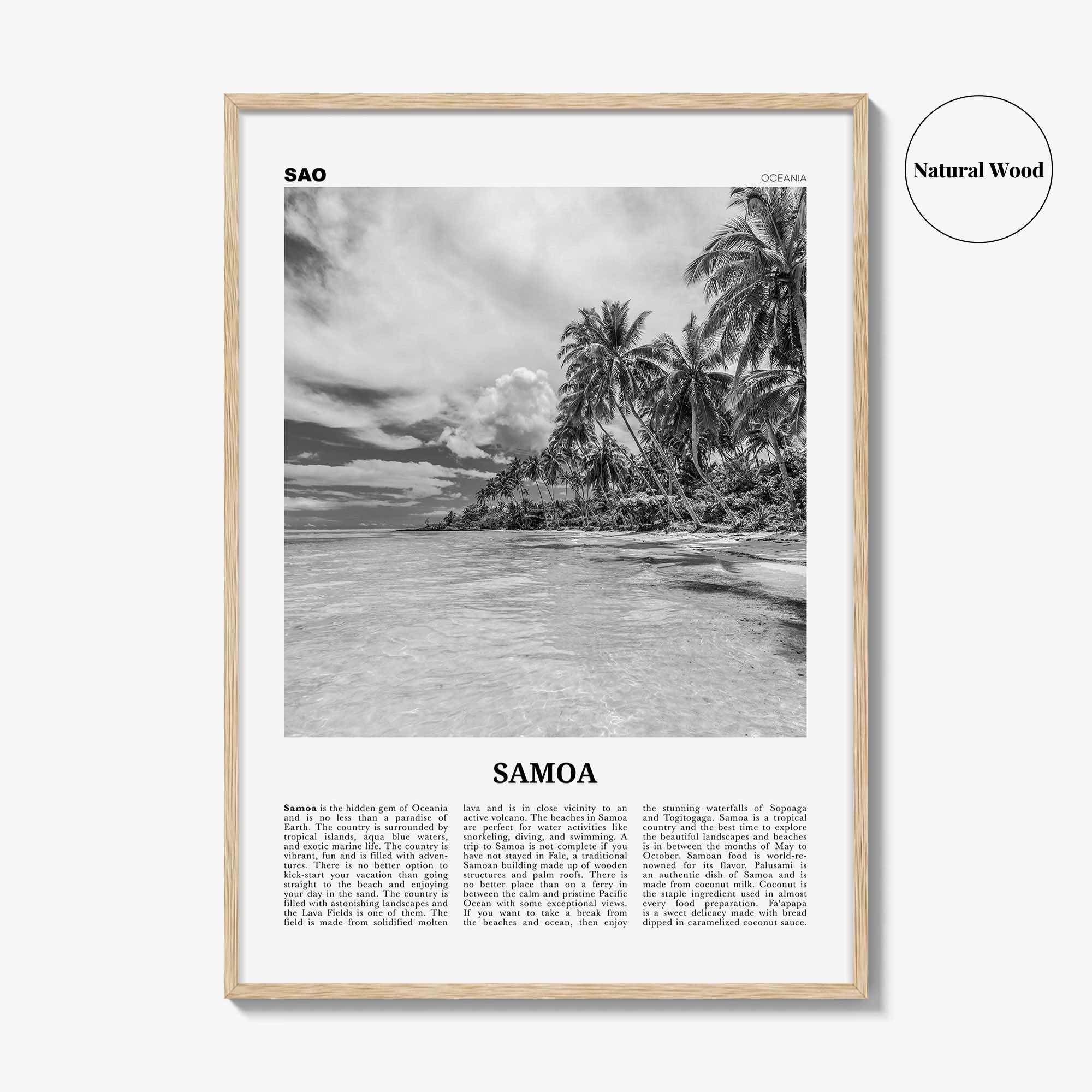 Samoa Print Black and White, Samoa Wall Art, Samoa Poster, Samoa Photo, Samoa Wall Decor, Country Art Print