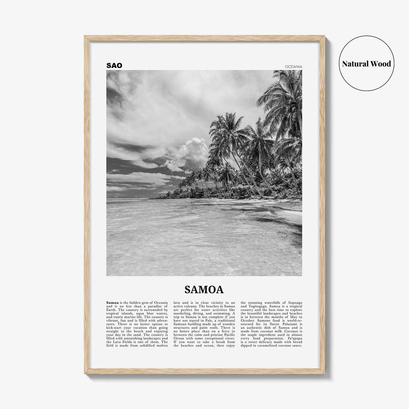 Samoa Print Black and White, Samoa Wall Art, Samoa Poster, Samoa Photo, Samoa Wall Decor, Country Art Print