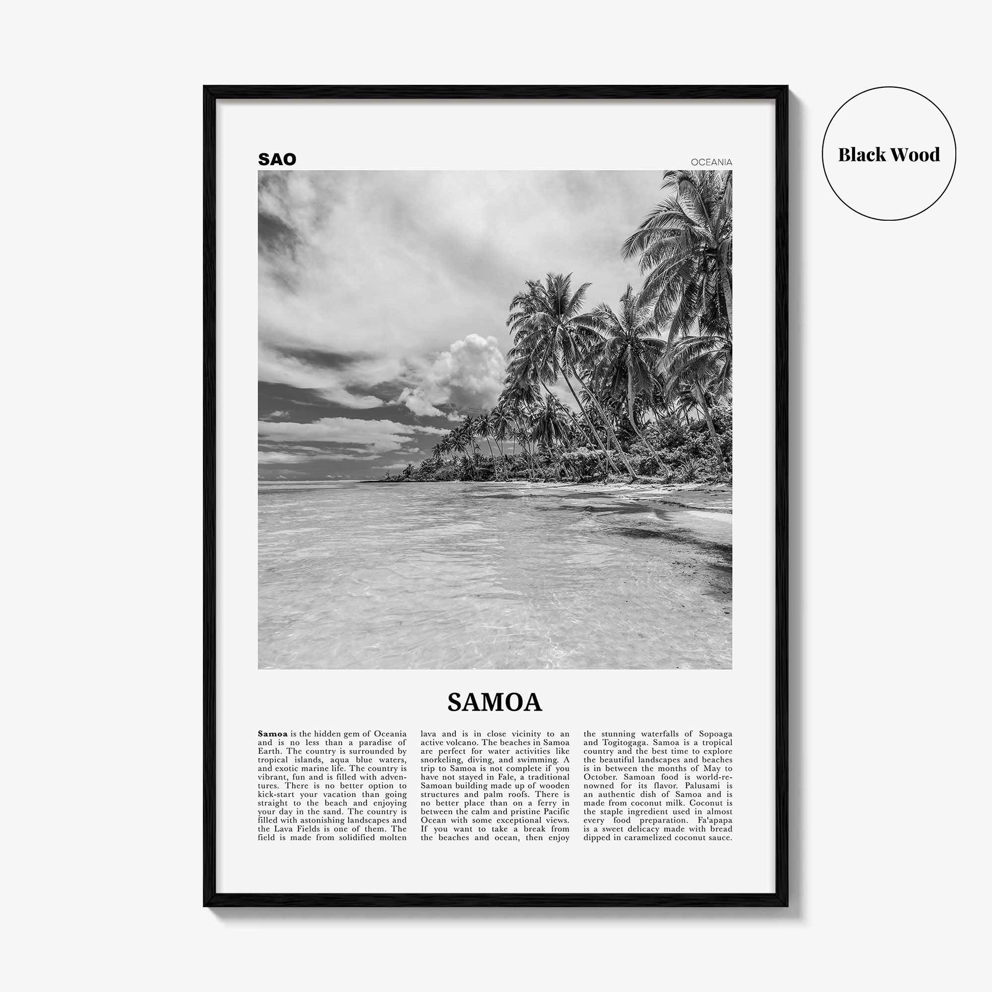 Samoa Print Black and White, Samoa Wall Art, Samoa Poster, Samoa Photo, Samoa Wall Decor, Country Art Print
