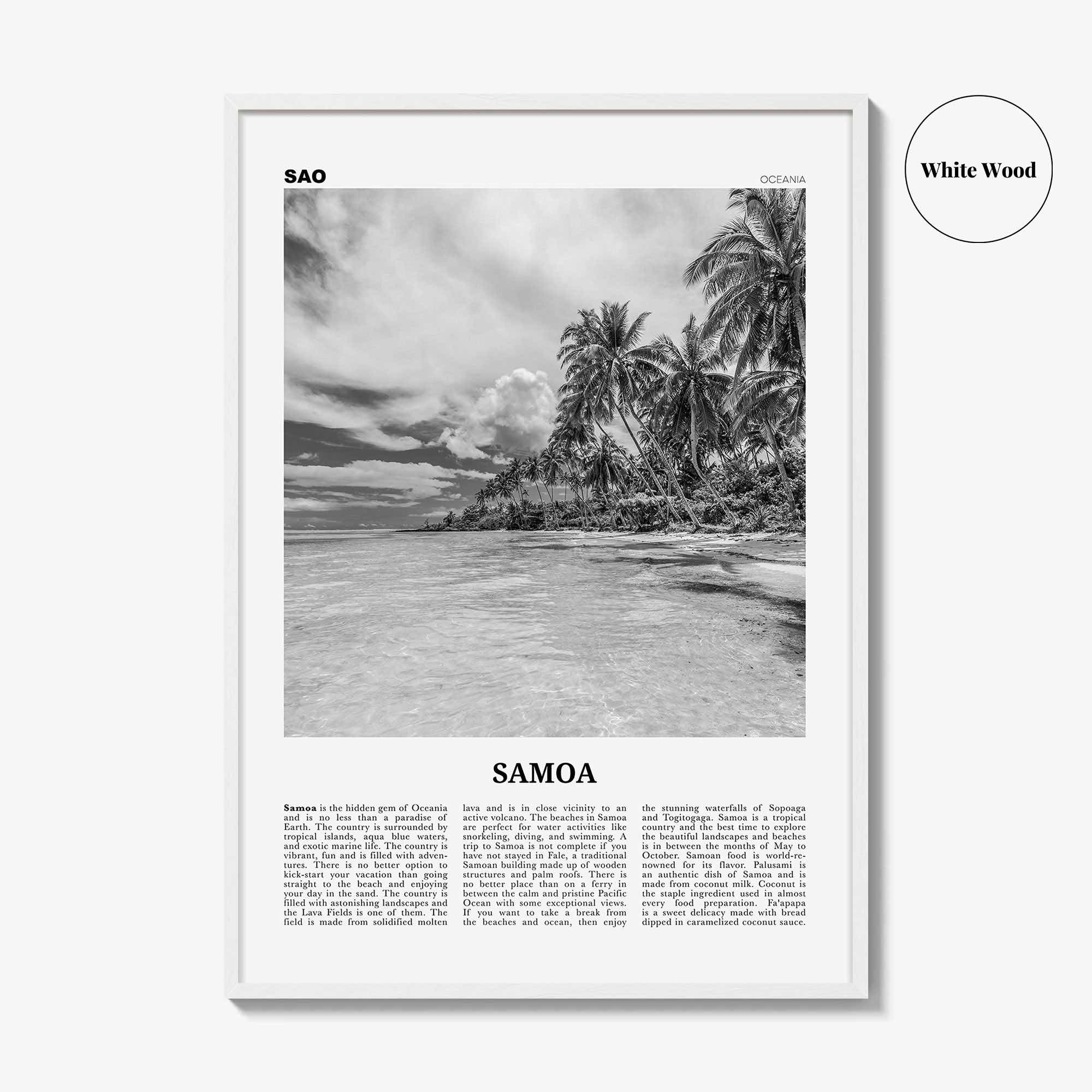 Samoa Print Black and White, Samoa Wall Art, Samoa Poster, Samoa Photo, Samoa Wall Decor, Country Art Print