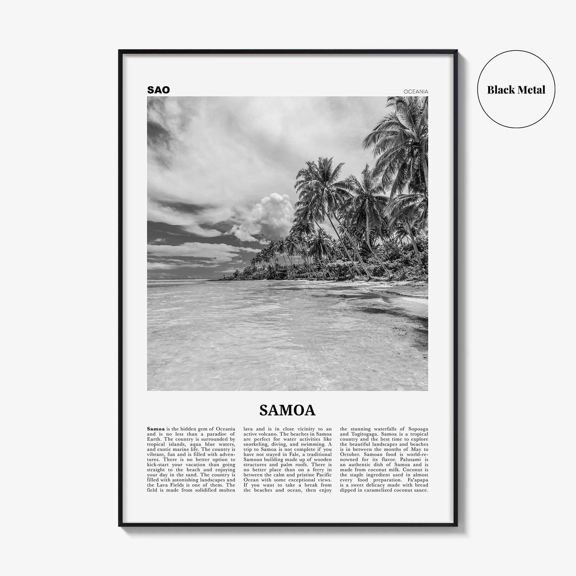 Samoa Print Black and White, Samoa Wall Art, Samoa Poster, Samoa Photo, Samoa Wall Decor, Country Art Print
