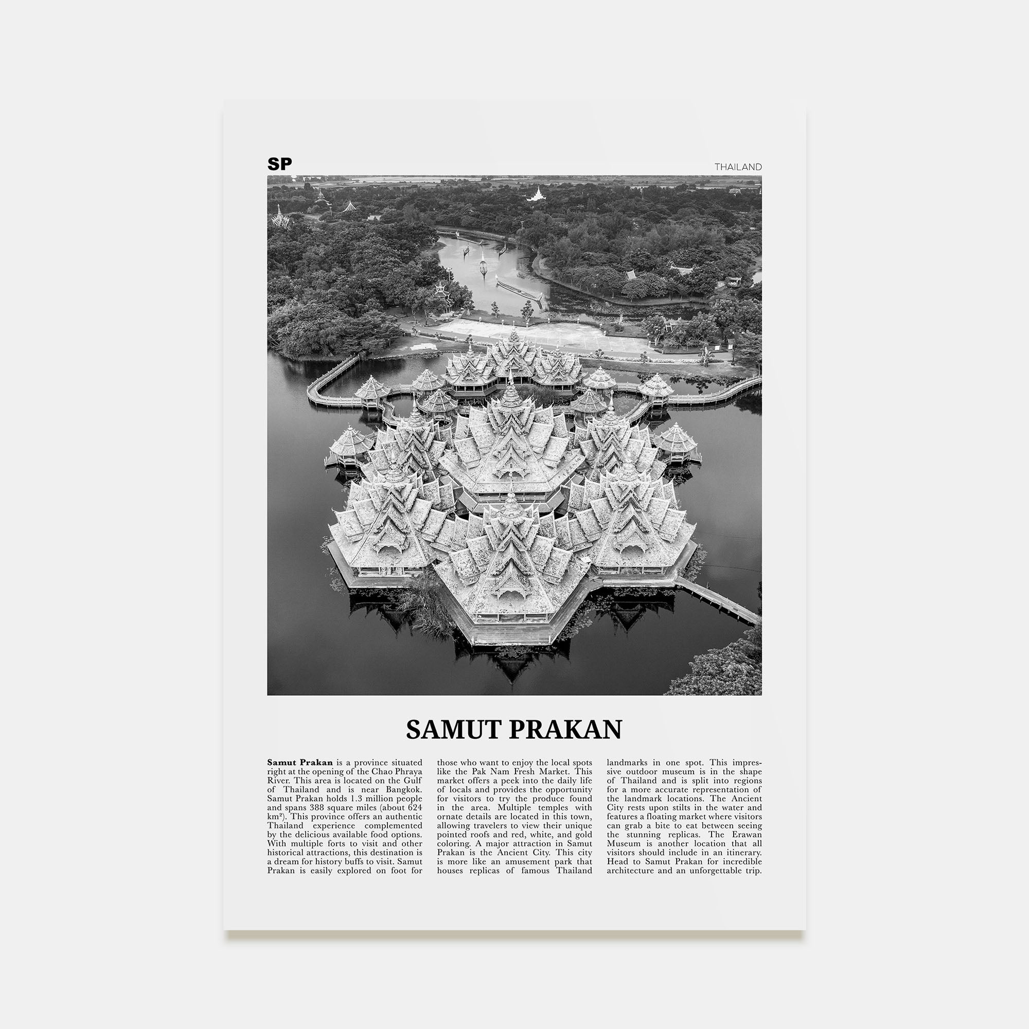 Samut Prakan Travel B&W Poster