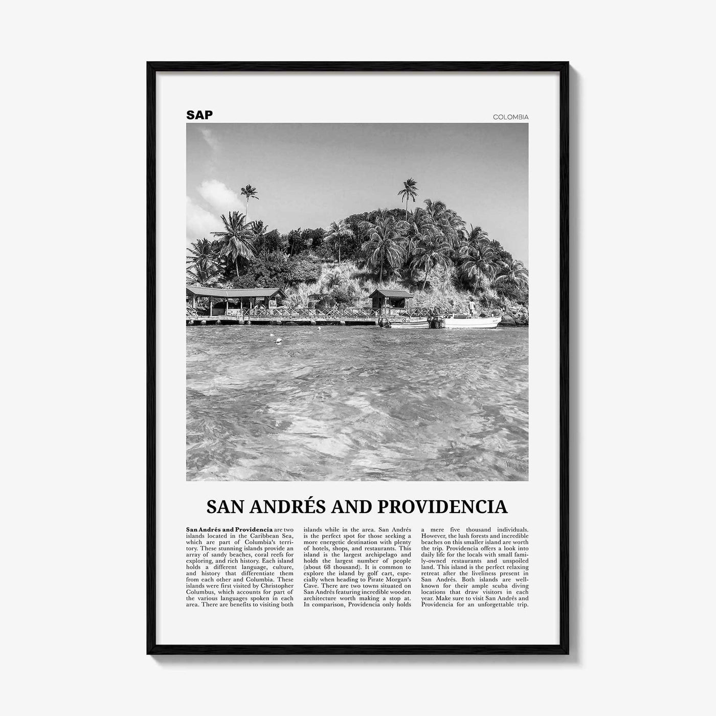 San Andres And Providencia Print Black and White, San Andrés and Providencia Wall Art, San Andrés and Providencia Poster, Columbia