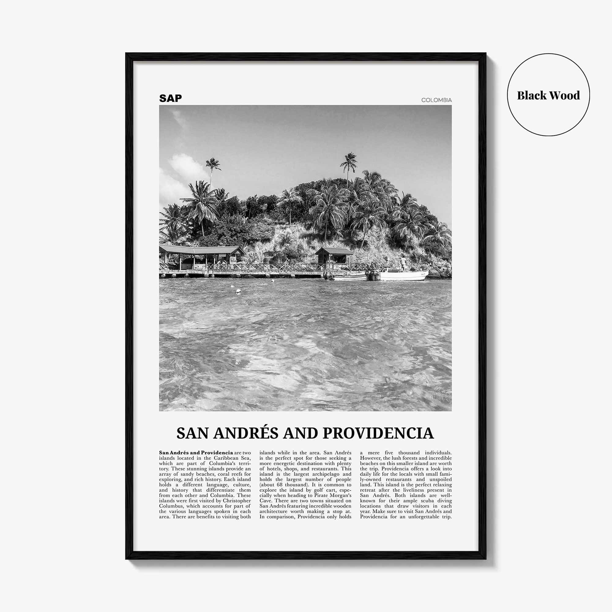 San Andres And Providencia Print Black and White, San Andrés and Providencia Wall Art, San Andrés and Providencia Poster, Columbia