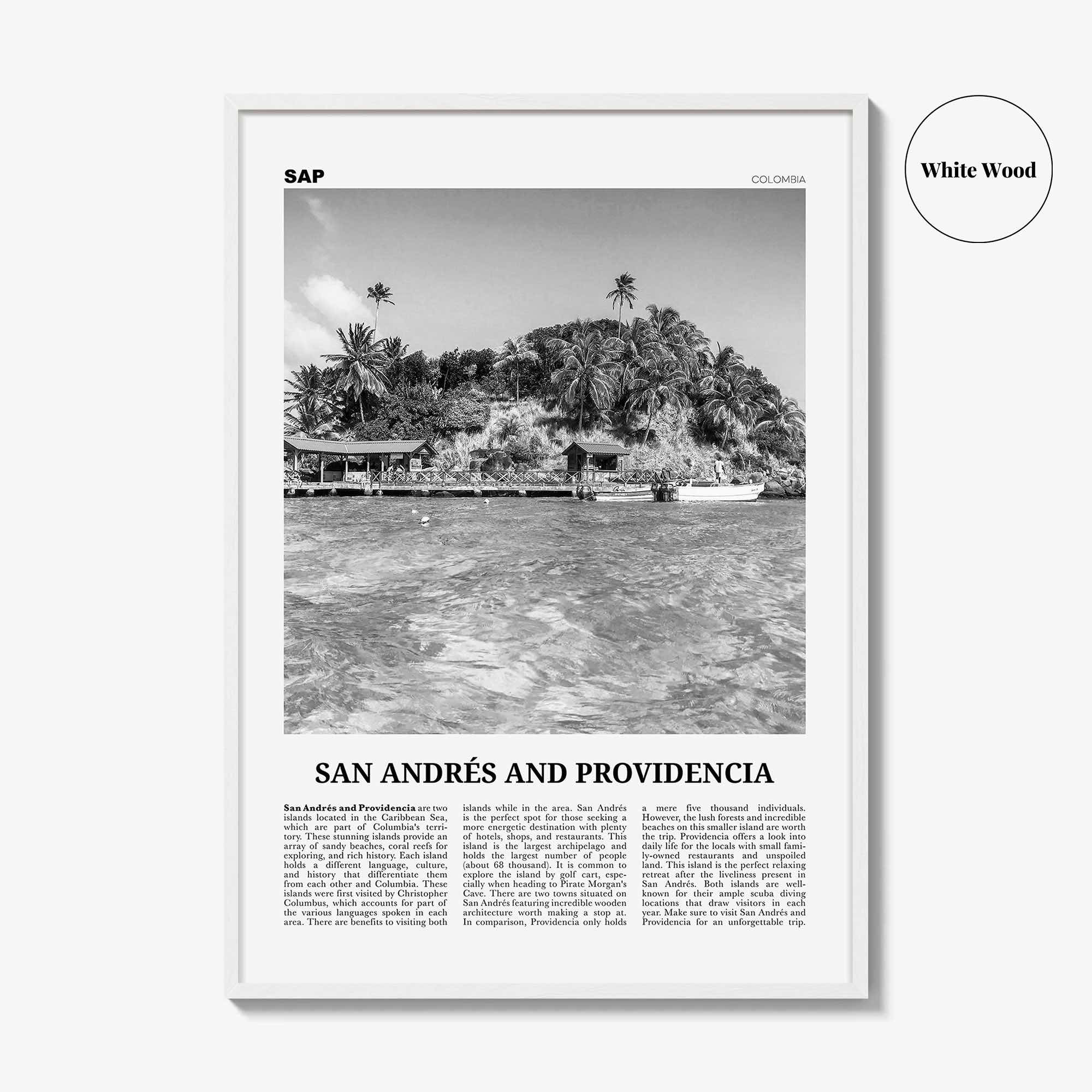 San Andres And Providencia Print Black and White, San Andrés and Providencia Wall Art, San Andrés and Providencia Poster, Columbia
