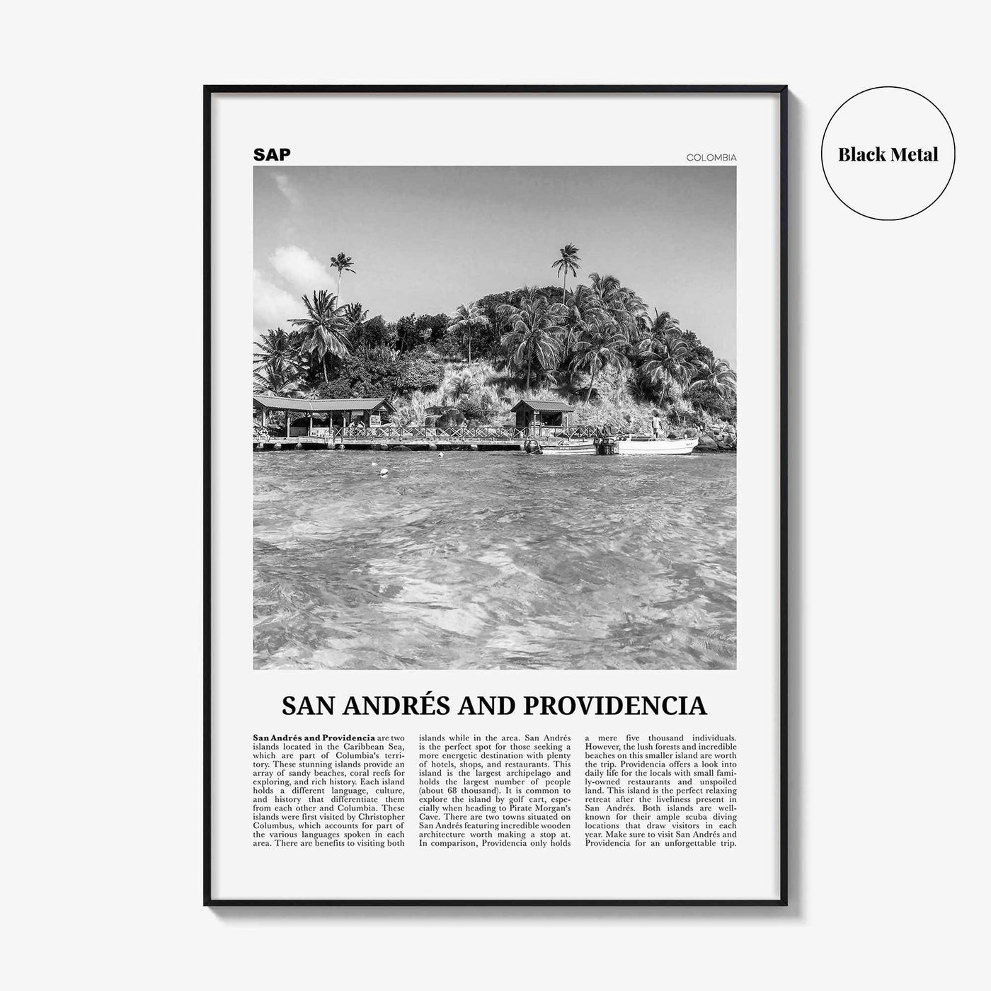 San Andres And Providencia Print Black and White, San Andrés and Providencia Wall Art, San Andrés and Providencia Poster, Columbia