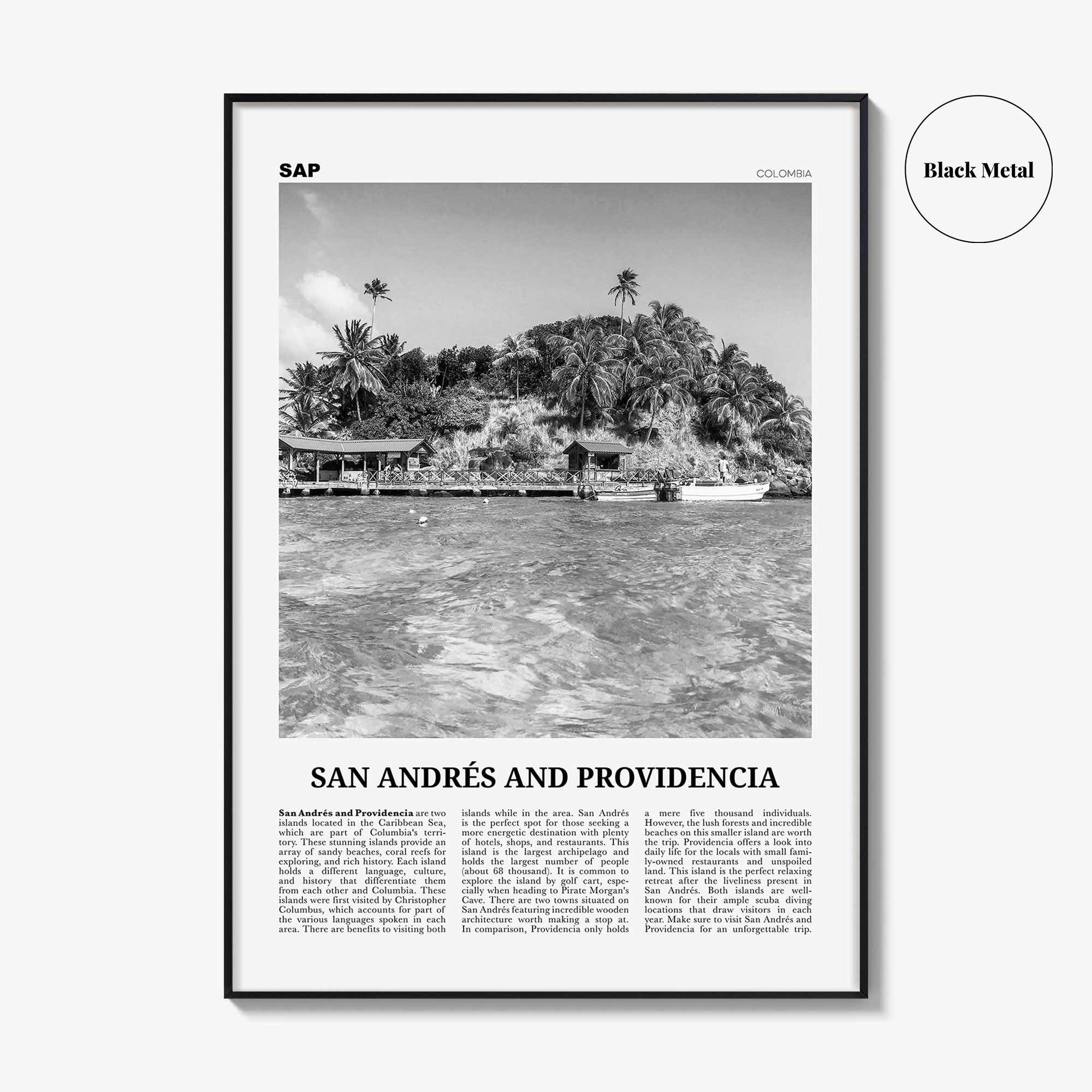 San Andres And Providencia Print Black and White, San Andrés and Providencia Wall Art, San Andrés and Providencia Poster, Columbia