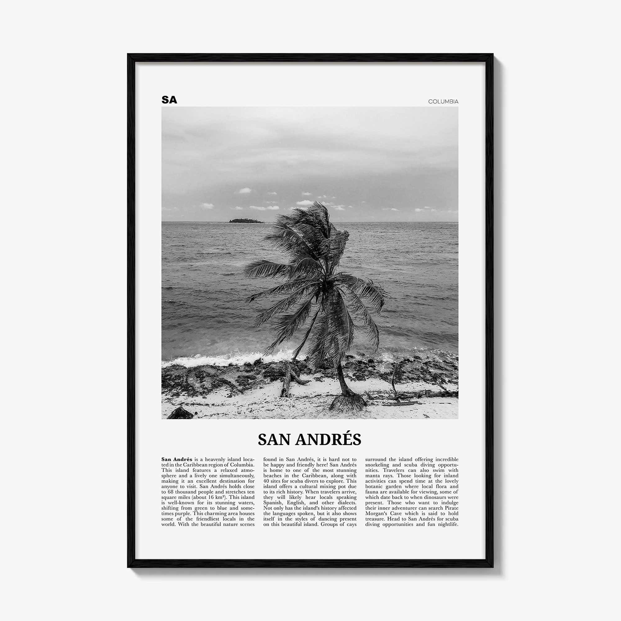 San Andres Print Black and White, San Andrés Wall Art, San Andrés Poster, San Andrés Photo, San Andrés Wall Décor, San Andrés Map, Caribbean