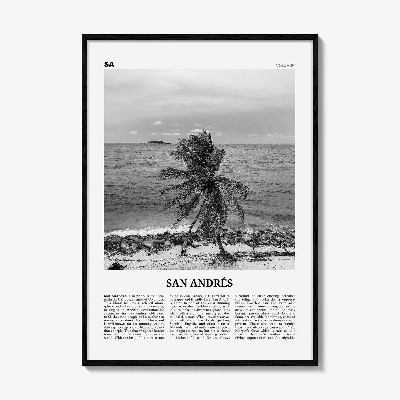 San Andres Print Black and White, San Andrés Wall Art, San Andrés Poster, San Andrés Photo, San Andrés Wall Décor, San Andrés Map, Caribbean