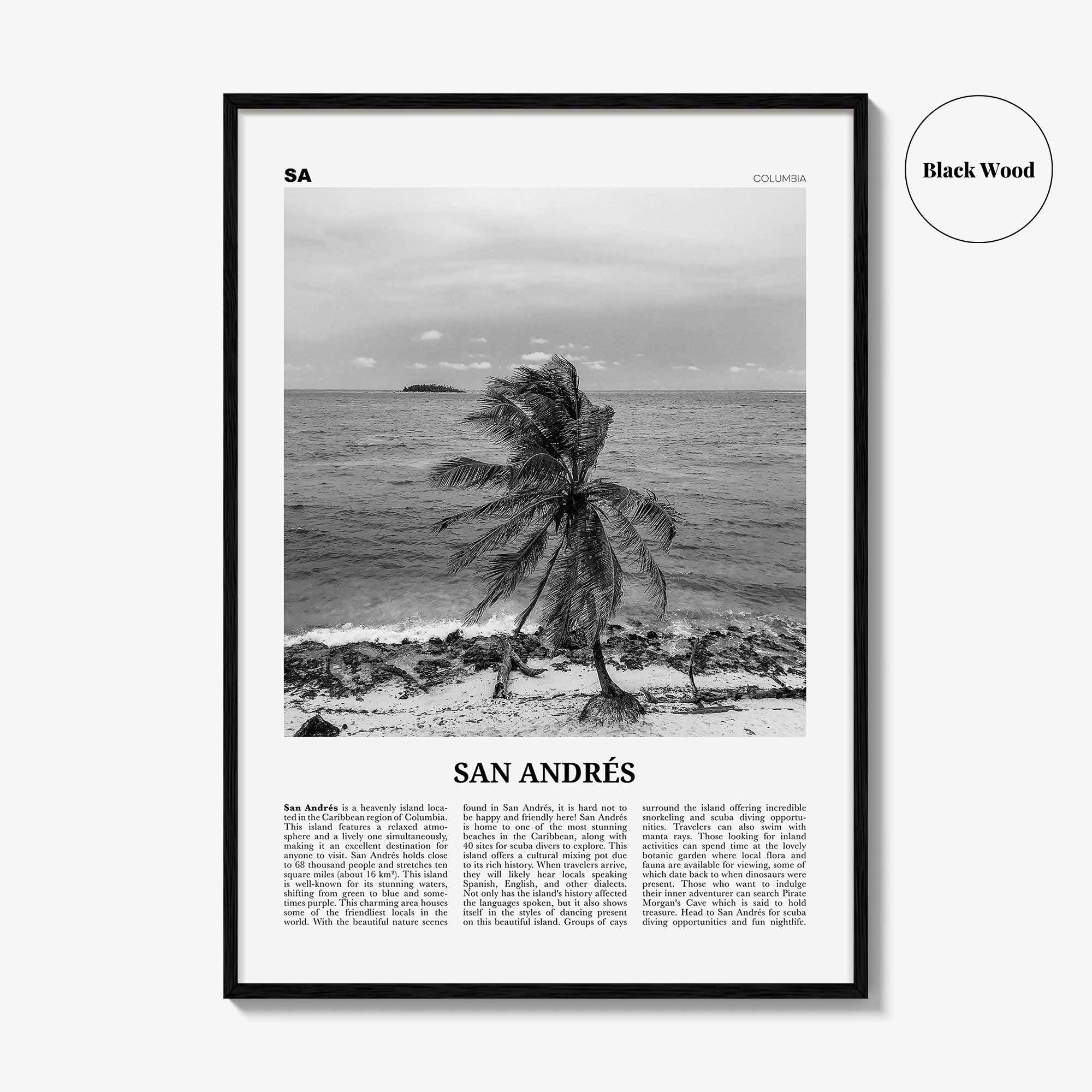 San Andres Print Black and White, San Andrés Wall Art, San Andrés Poster, San Andrés Photo, San Andrés Wall Décor, San Andrés Map, Caribbean
