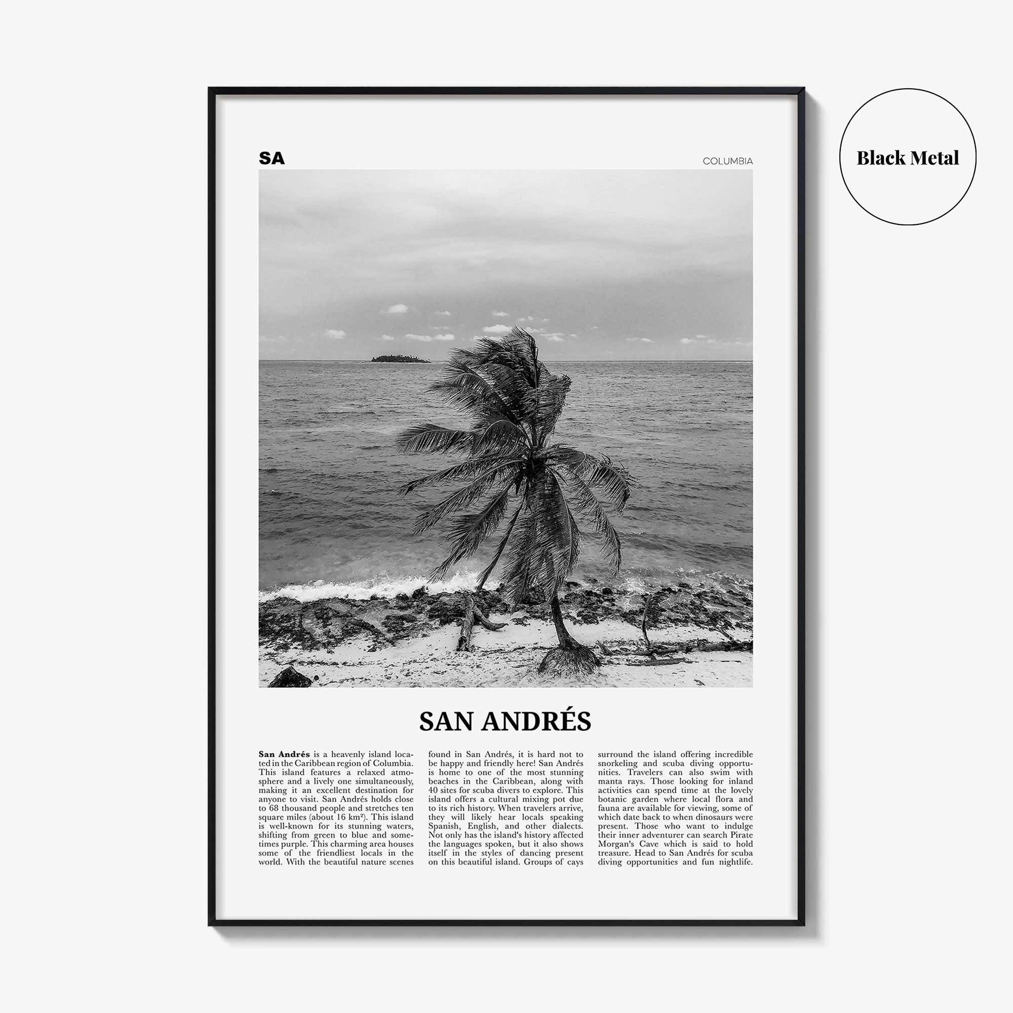 San Andres Print Black and White, San Andrés Wall Art, San Andrés Poster, San Andrés Photo, San Andrés Wall Décor, San Andrés Map, Caribbean