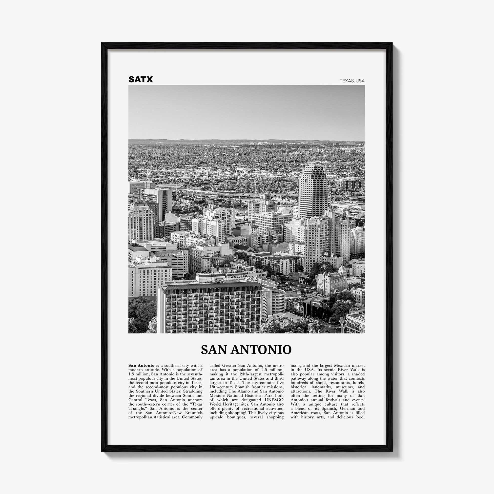 San Antonio Print Black and White No 1, San Antonio Wall Art, San Antonio Poster, San Antonio Photo, Texas, USA, United States, America