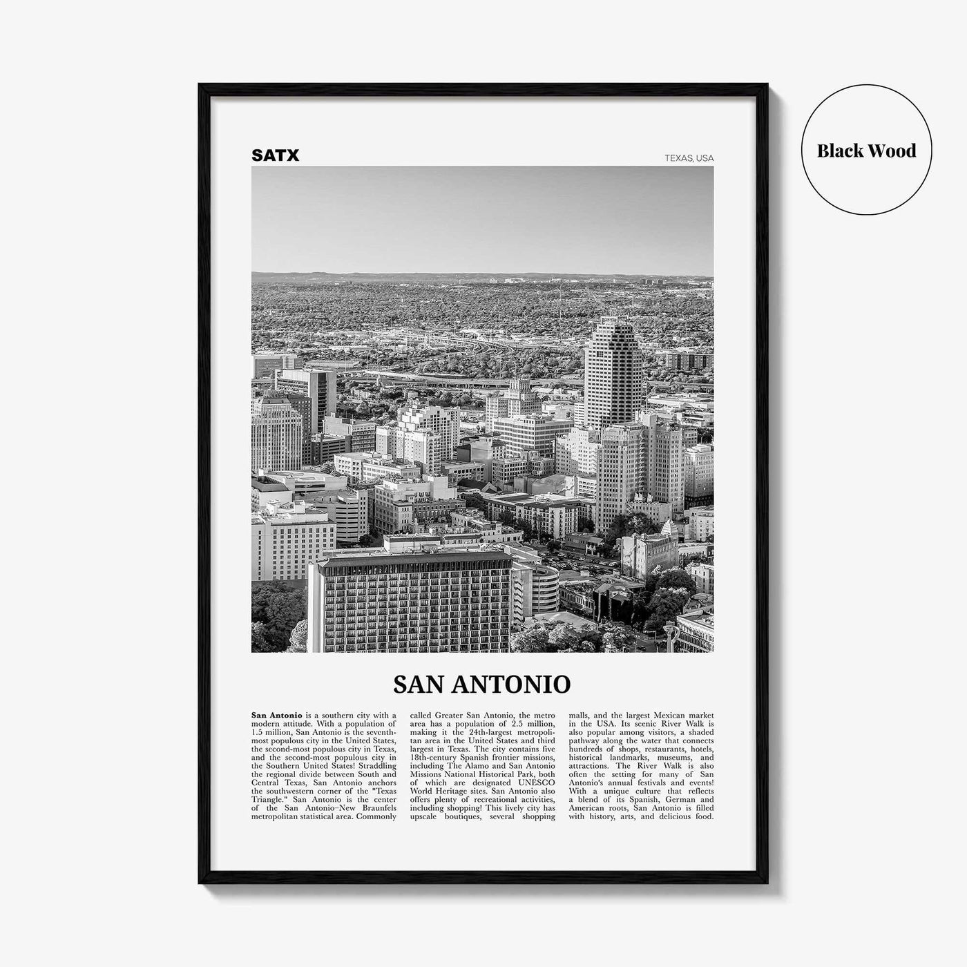 San Antonio Print Black and White No 1, San Antonio Wall Art, San Antonio Poster, San Antonio Photo, Texas, USA, United States, America