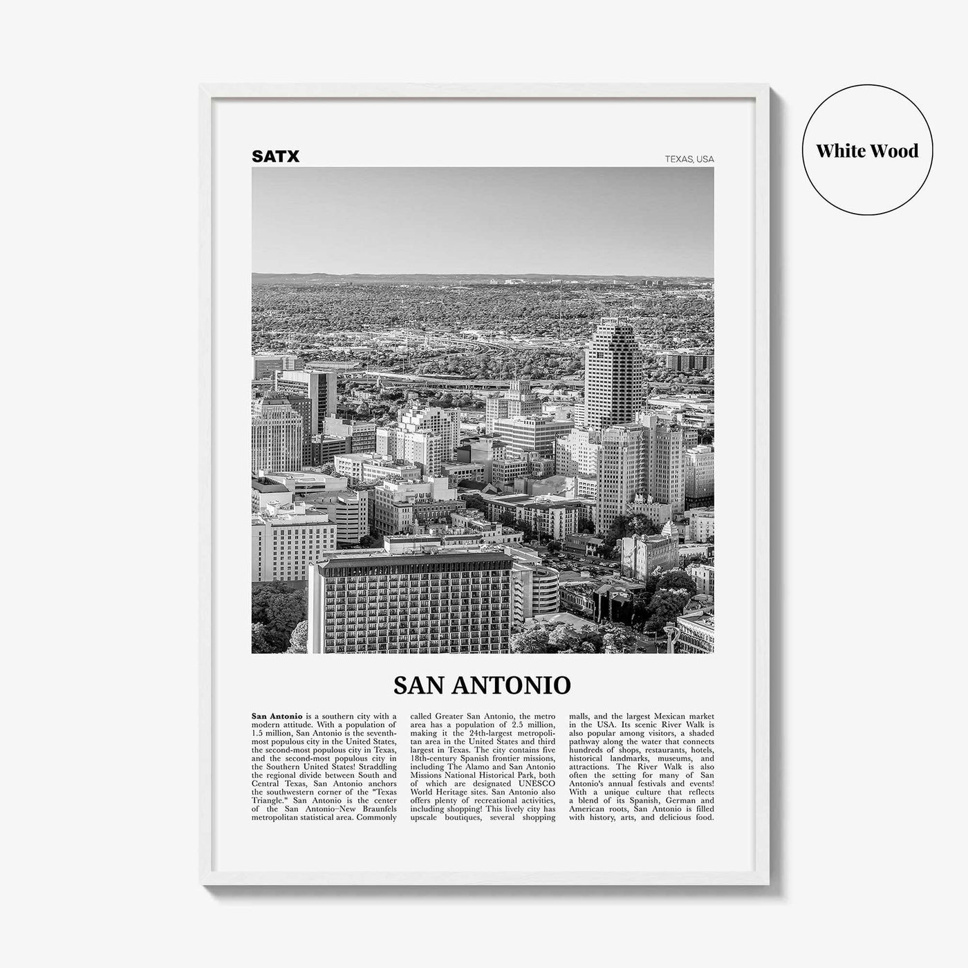 San Antonio Print Black and White No 1, San Antonio Wall Art, San Antonio Poster, San Antonio Photo, Texas, USA, United States, America