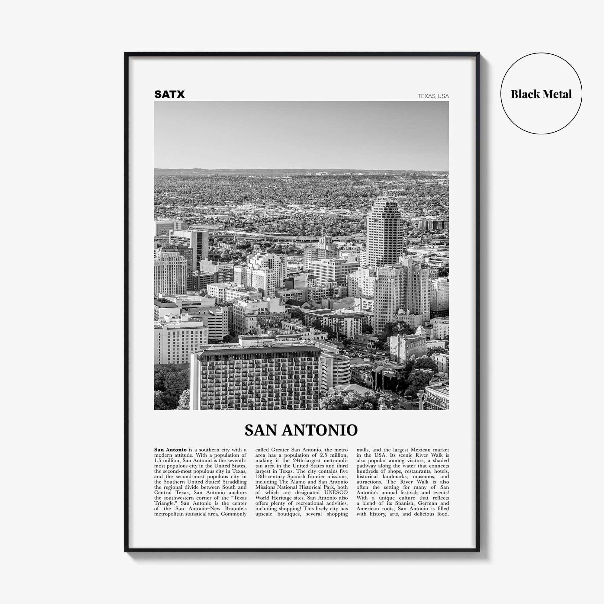 San Antonio Print Black and White No 1, San Antonio Wall Art, San Antonio Poster, San Antonio Photo, Texas, USA, United States, America