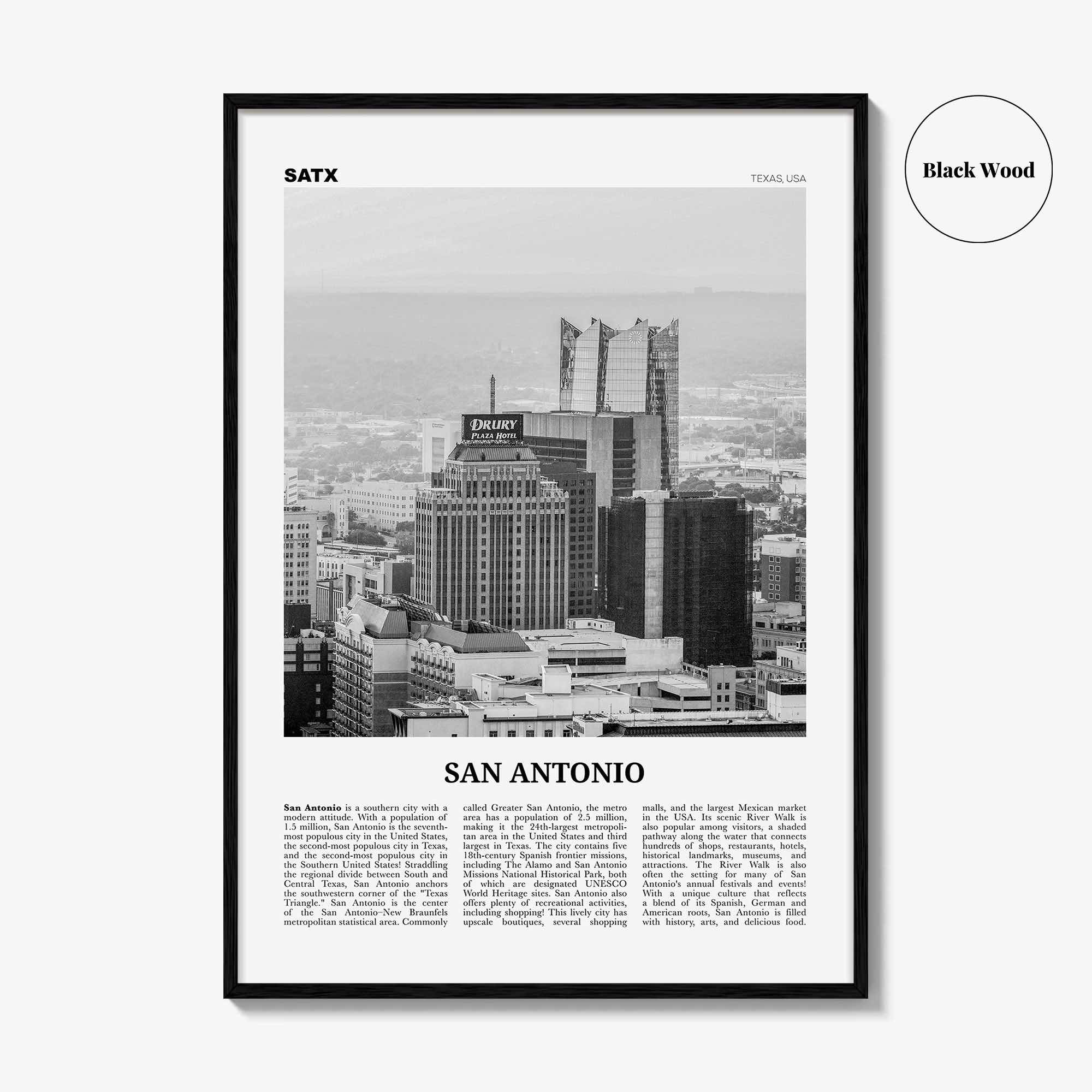 San Antonio Print Black and White No 2, San Antonio Wall Art, San Antonio Poster, San Antonio Photo, Texas, USA, United States, America