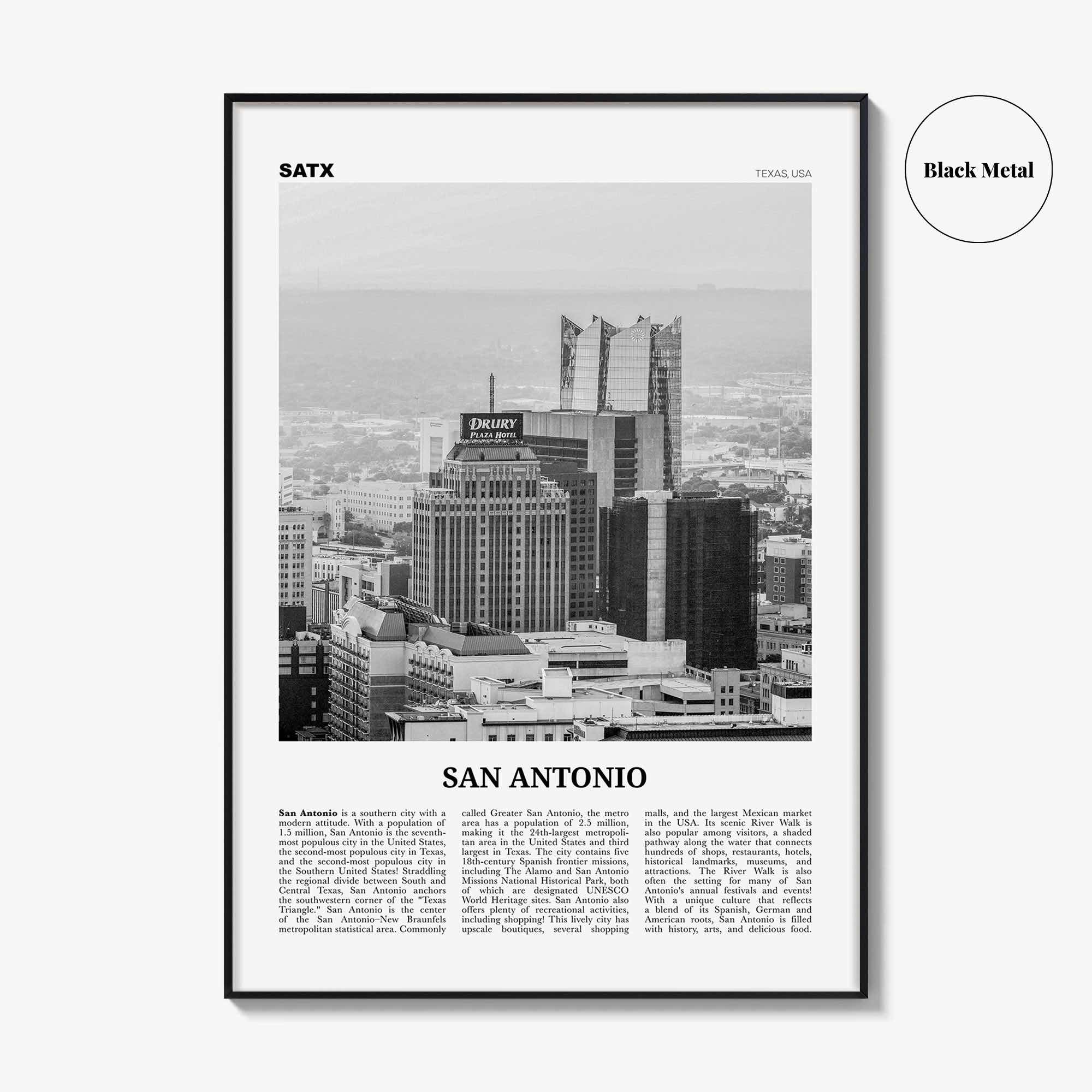 San Antonio Print Black and White No 2, San Antonio Wall Art, San Antonio Poster, San Antonio Photo, Texas, USA, United States, America