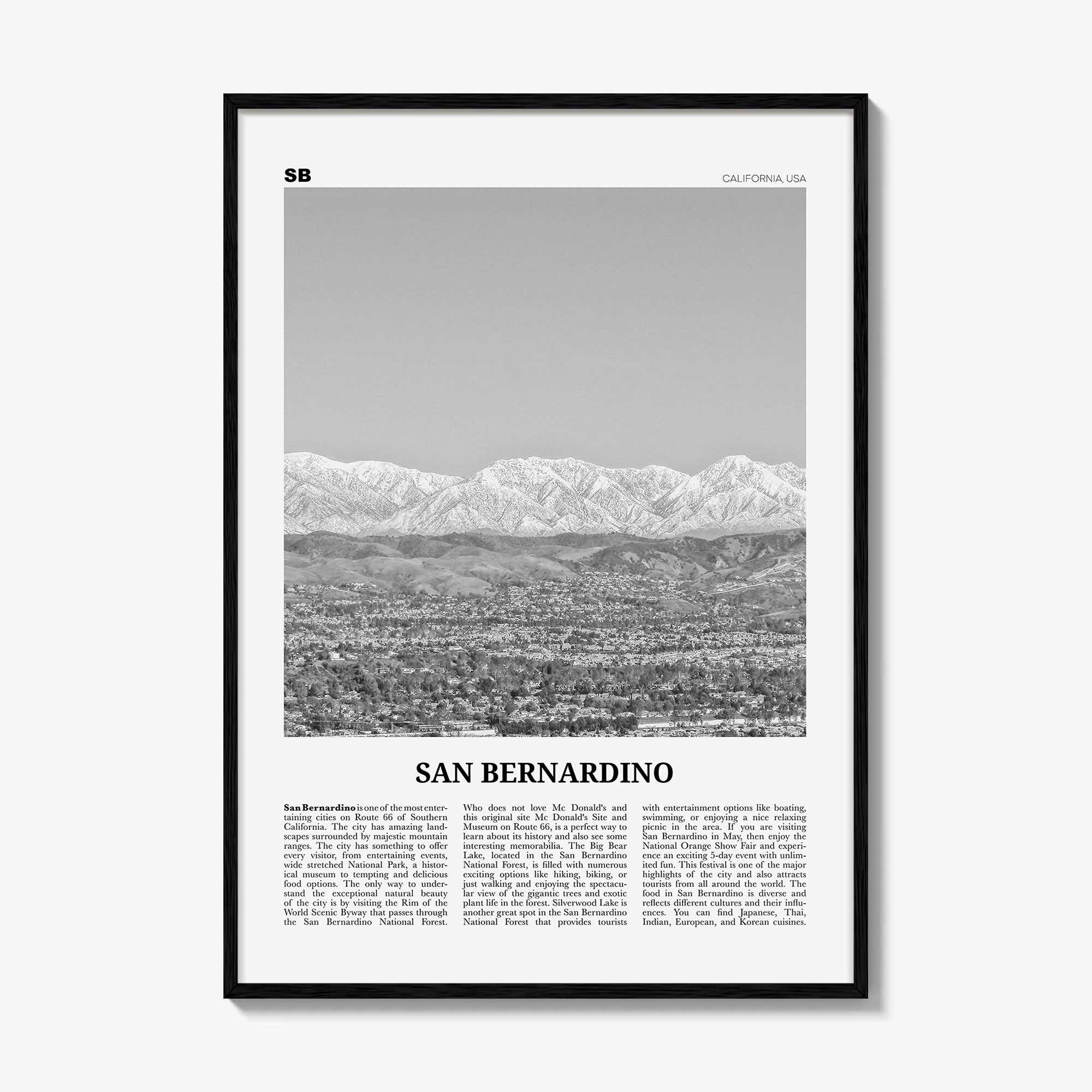 San Bernardino Print Black and White, San Bernardino Wall Art, San Bernardino Poster, San Bernardino Photo, California, USA, United States