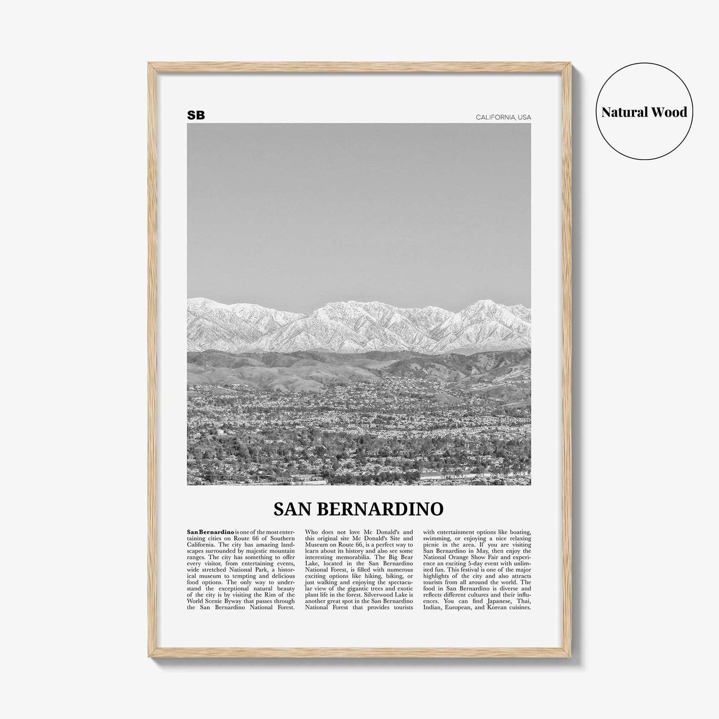 San Bernardino Print Black and White, San Bernardino Wall Art, San Bernardino Poster, San Bernardino Photo, California, USA, United States