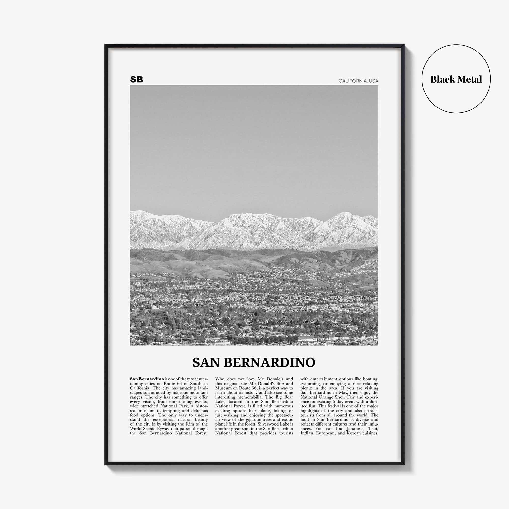San Bernardino Print Black and White, San Bernardino Wall Art, San Bernardino Poster, San Bernardino Photo, California, USA, United States