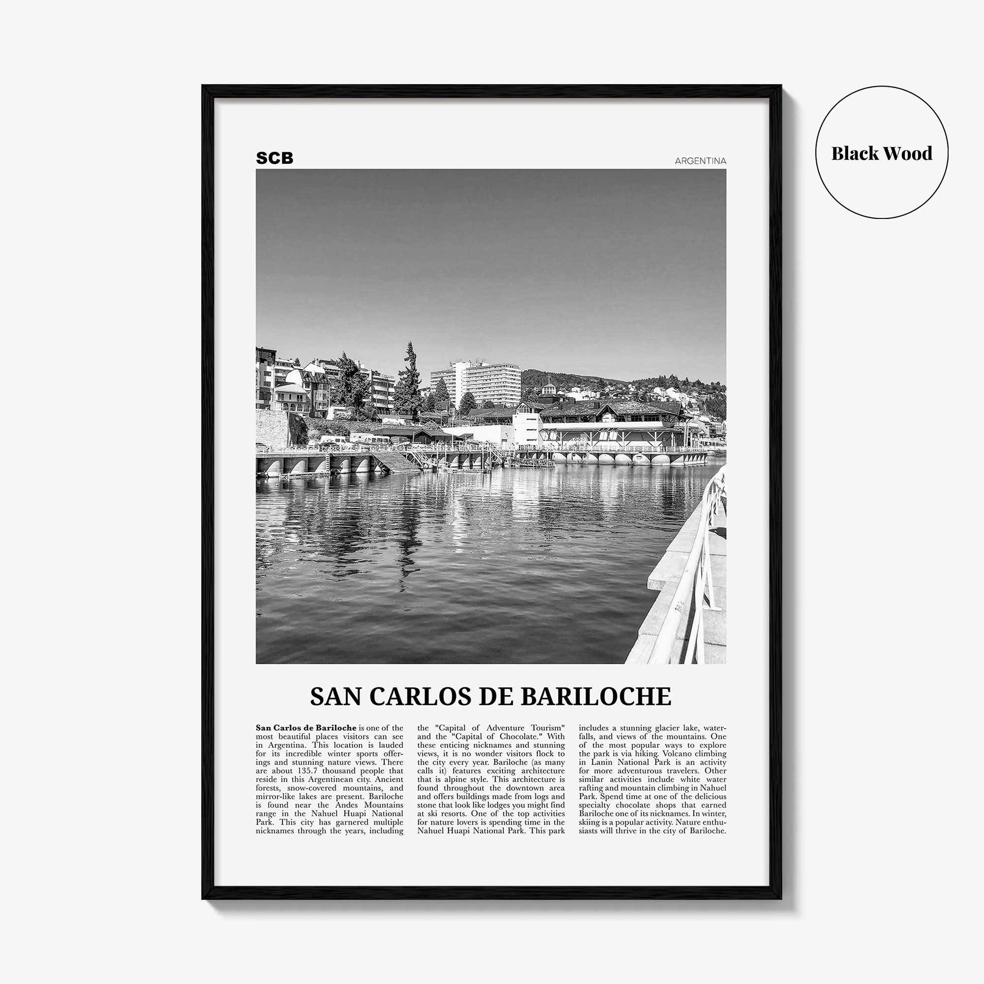 San Carlos de Bariloche Print Black and White, Bariloche Wall Art, Bariloche Poster, Bariloche Photo, Bariloche Wall Décor, Bariloche Map