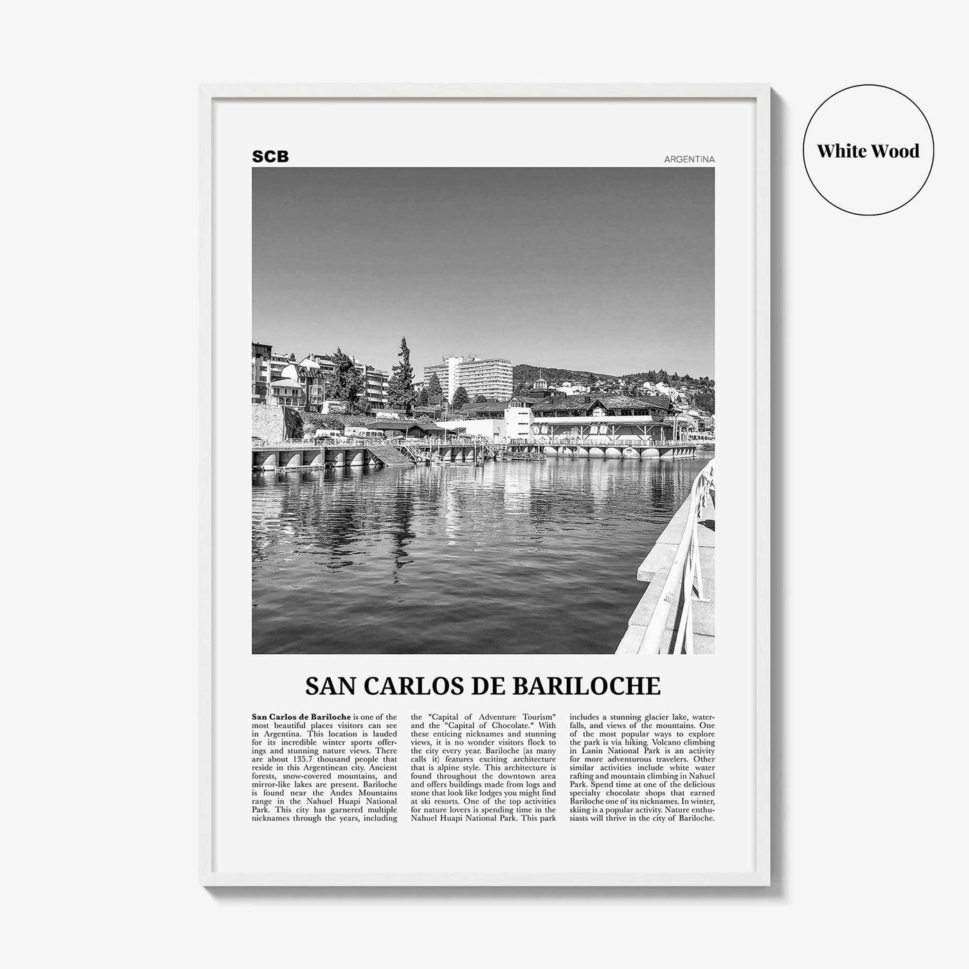 San Carlos de Bariloche Print Black and White, Bariloche Wall Art, Bariloche Poster, Bariloche Photo, Bariloche Wall Décor, Bariloche Map