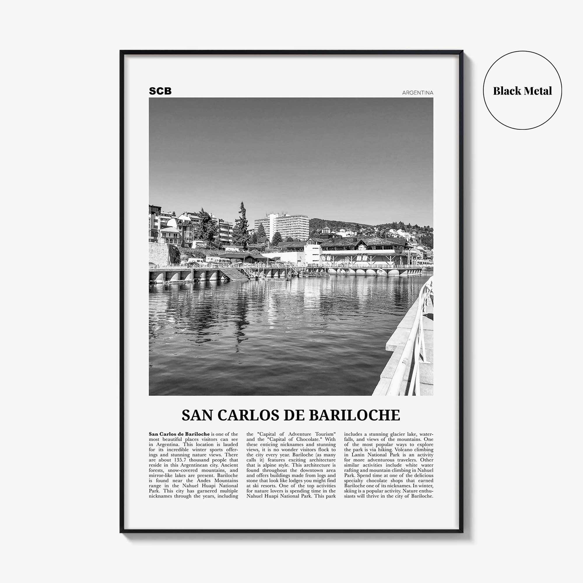 San Carlos de Bariloche Print Black and White, Bariloche Wall Art, Bariloche Poster, Bariloche Photo, Bariloche Wall Décor, Bariloche Map