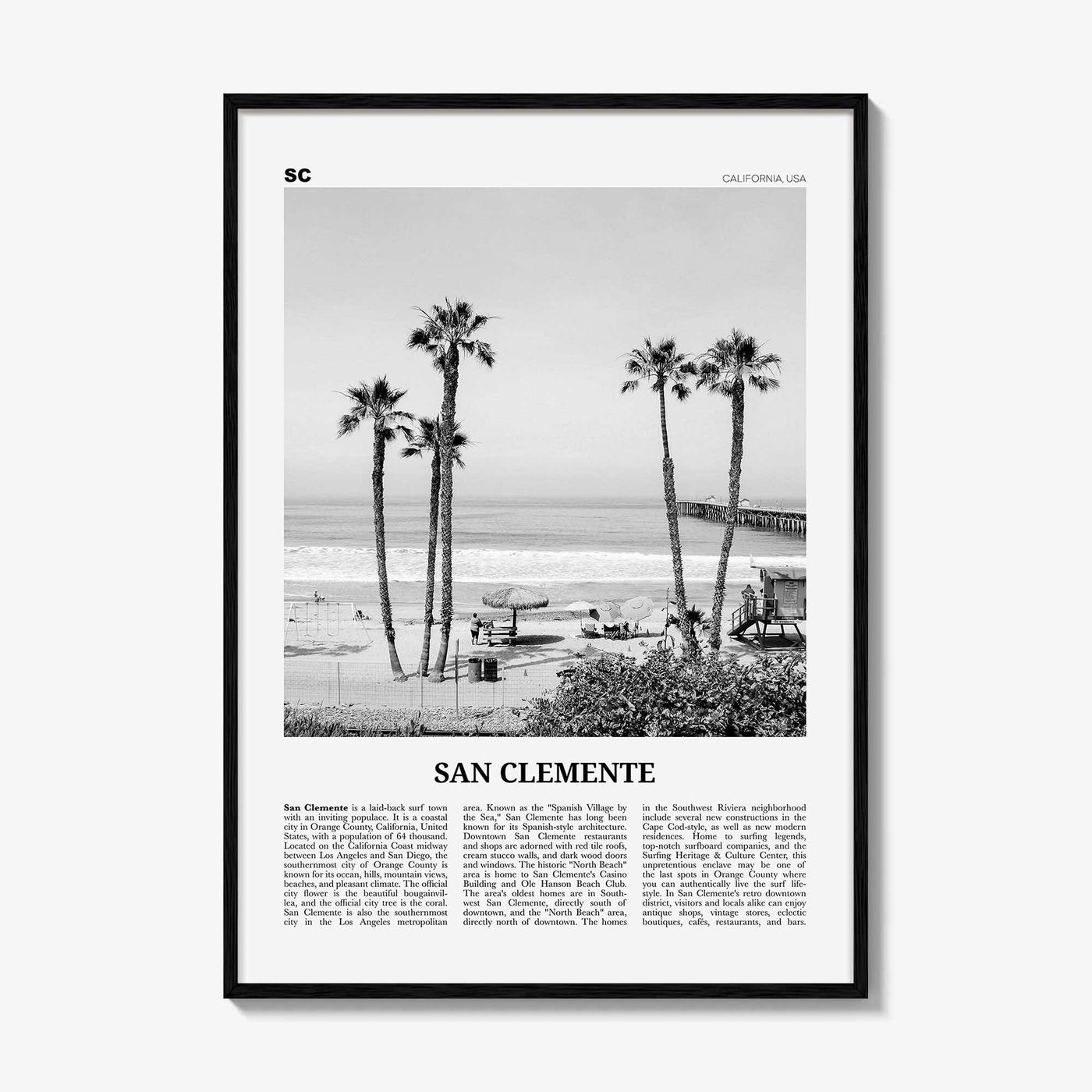 San Clemente Print Black and White No 1, San Clemente Wall Art, San Clemente Poster, San Clemente, California, USA, United States