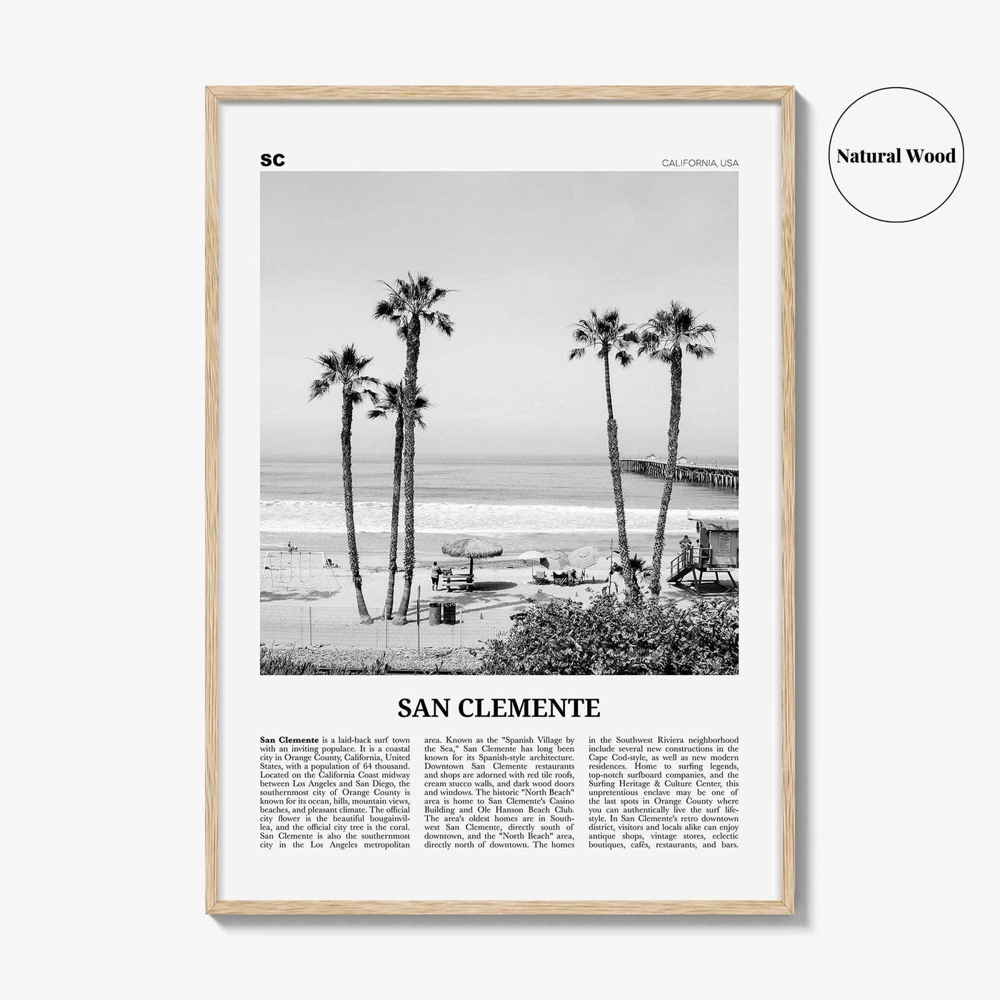 San Clemente Print Black and White No 1, San Clemente Wall Art, San Clemente Poster, San Clemente, California, USA, United States