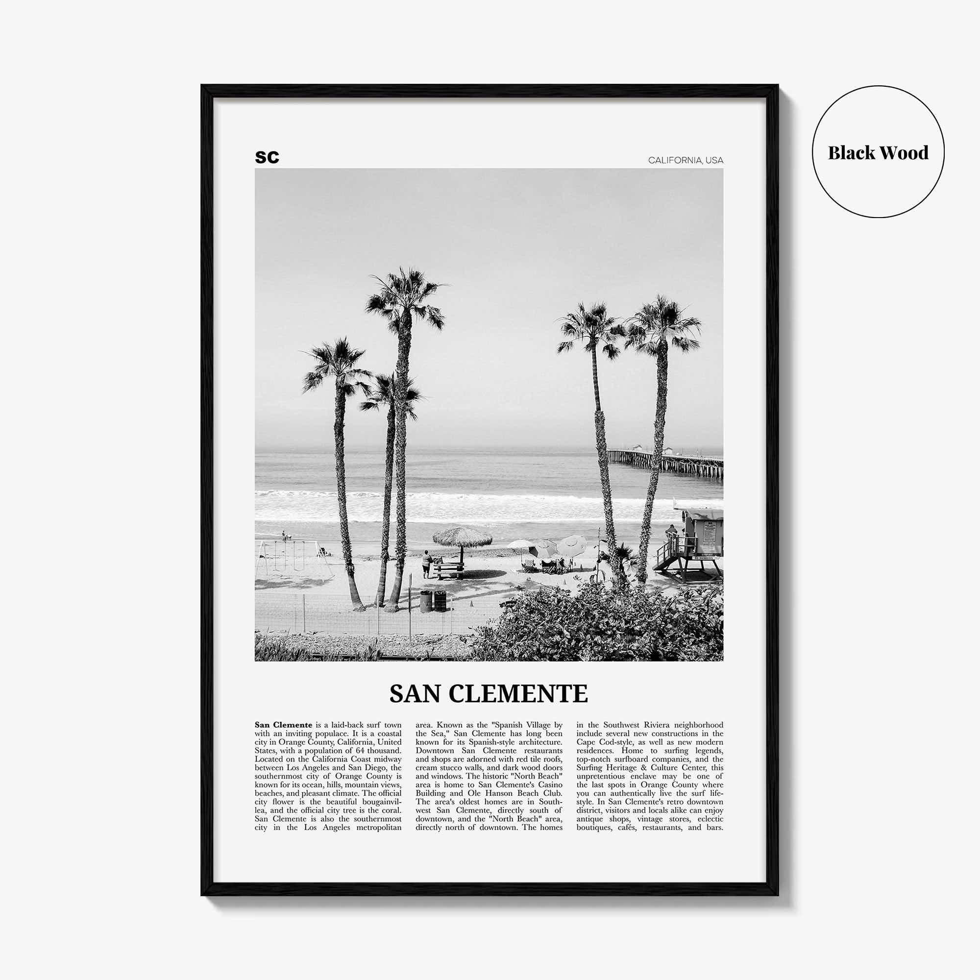 San Clemente Print Black and White No 1, San Clemente Wall Art, San Clemente Poster, San Clemente, California, USA, United States