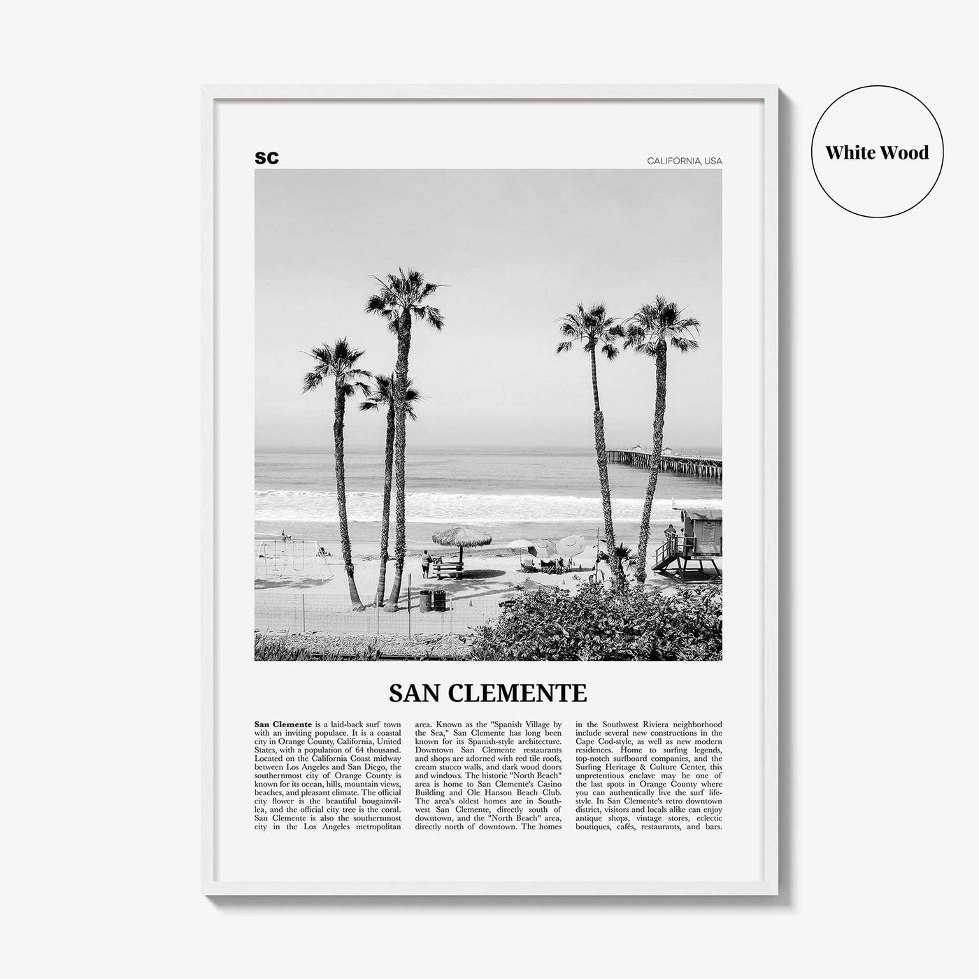 San Clemente Print Black and White No 1, San Clemente Wall Art, San Clemente Poster, San Clemente, California, USA, United States