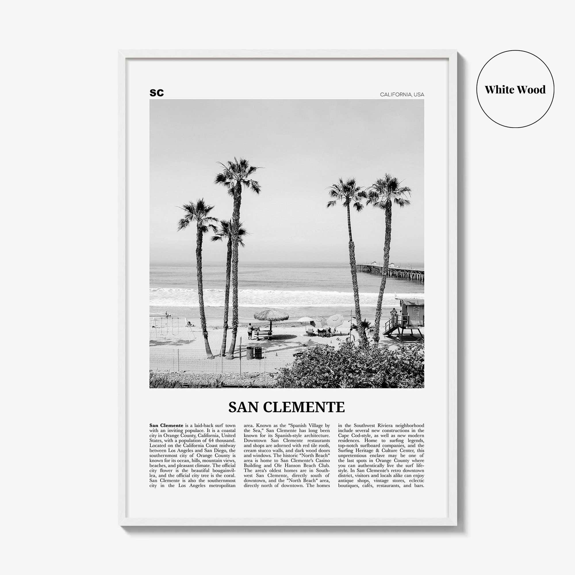 San Clemente Print Black and White No 1, San Clemente Wall Art, San Clemente Poster, San Clemente, California, USA, United States