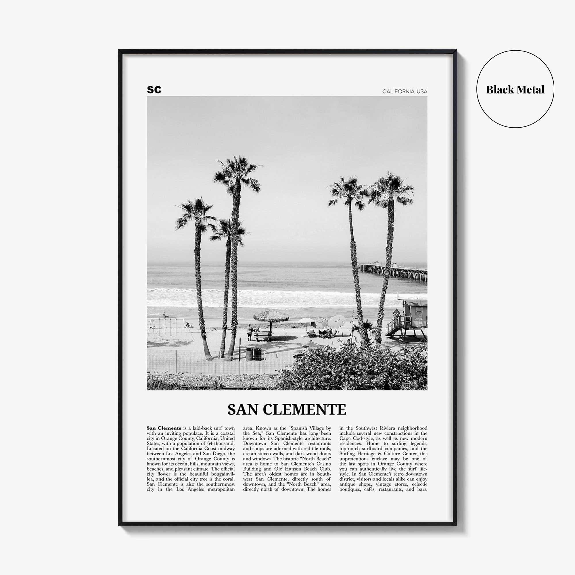 San Clemente Print Black and White No 1, San Clemente Wall Art, San Clemente Poster, San Clemente, California, USA, United States