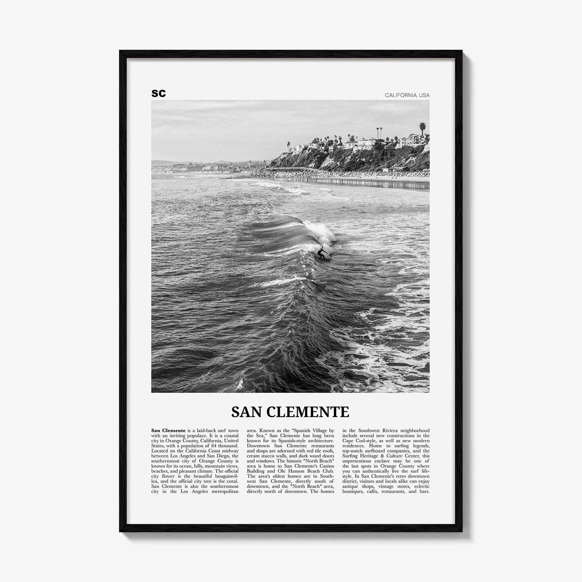 San Clemente Print Black and White No 2, San Clemente Wall Art, San Clemente Poster, San Clemente, California, USA, United States