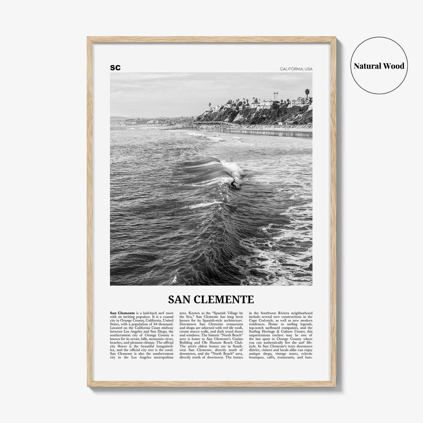 San Clemente Print Black and White No 2, San Clemente Wall Art, San Clemente Poster, San Clemente, California, USA, United States