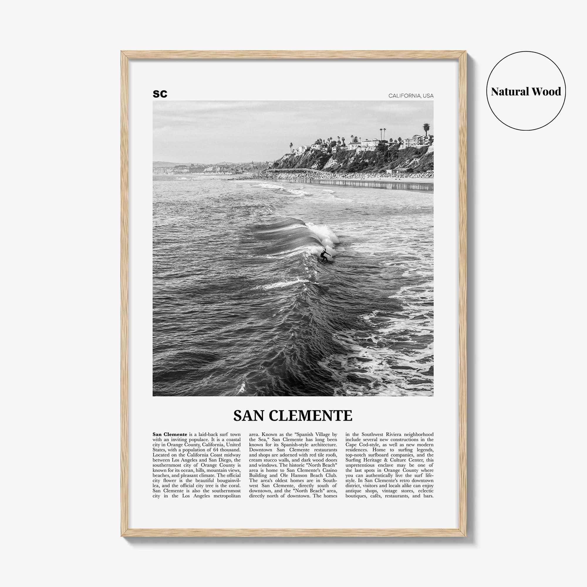 San Clemente Print Black and White No 2, San Clemente Wall Art, San Clemente Poster, San Clemente, California, USA, United States