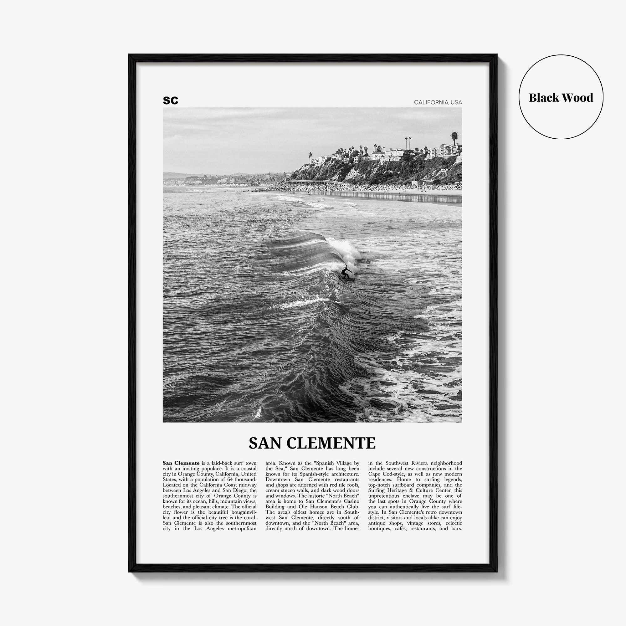 San Clemente Print Black and White No 2, San Clemente Wall Art, San Clemente Poster, San Clemente, California, USA, United States