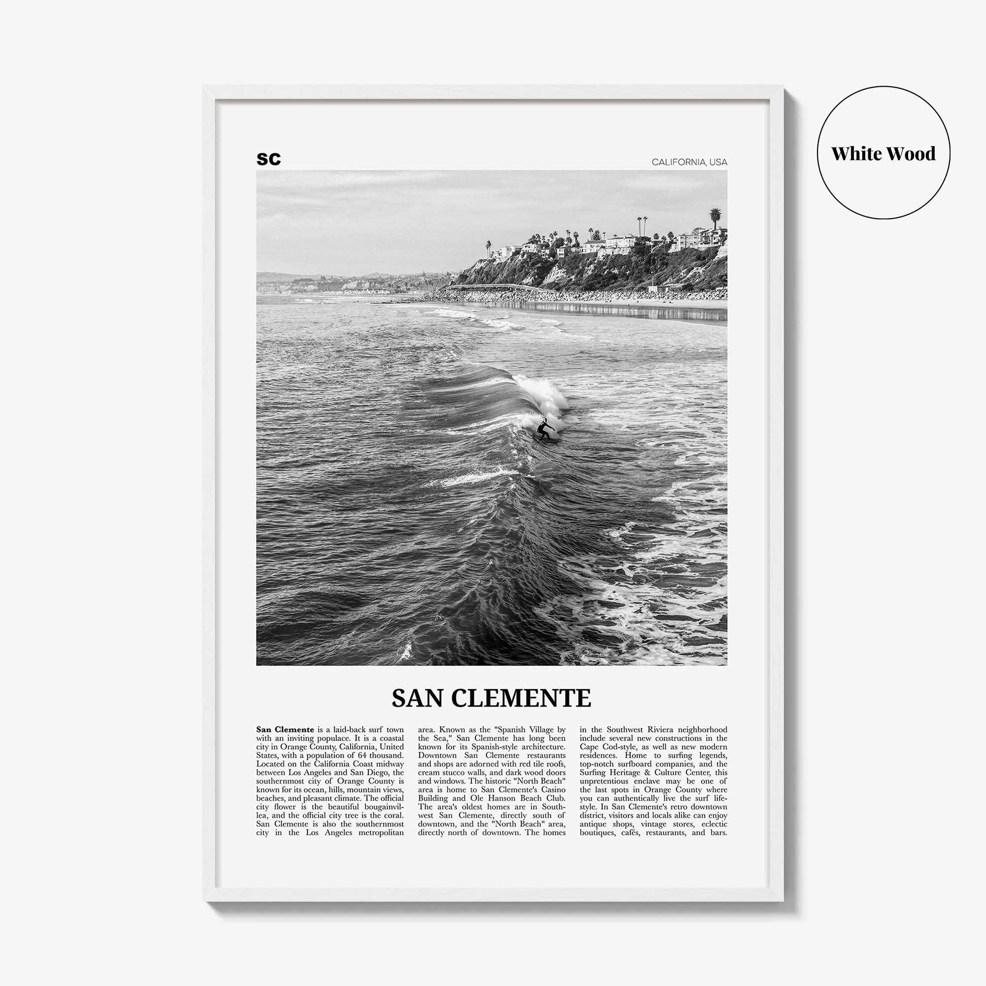 San Clemente Print Black and White No 2, San Clemente Wall Art, San Clemente Poster, San Clemente, California, USA, United States