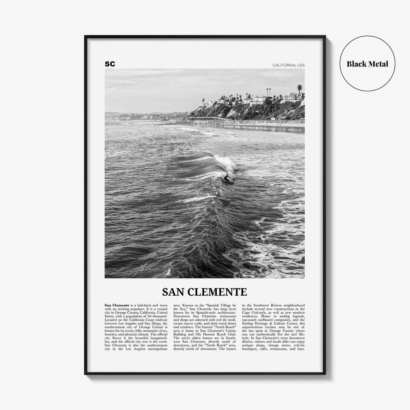 San Clemente Print Black and White No 2, San Clemente Wall Art, San Clemente Poster, San Clemente, California, USA, United States