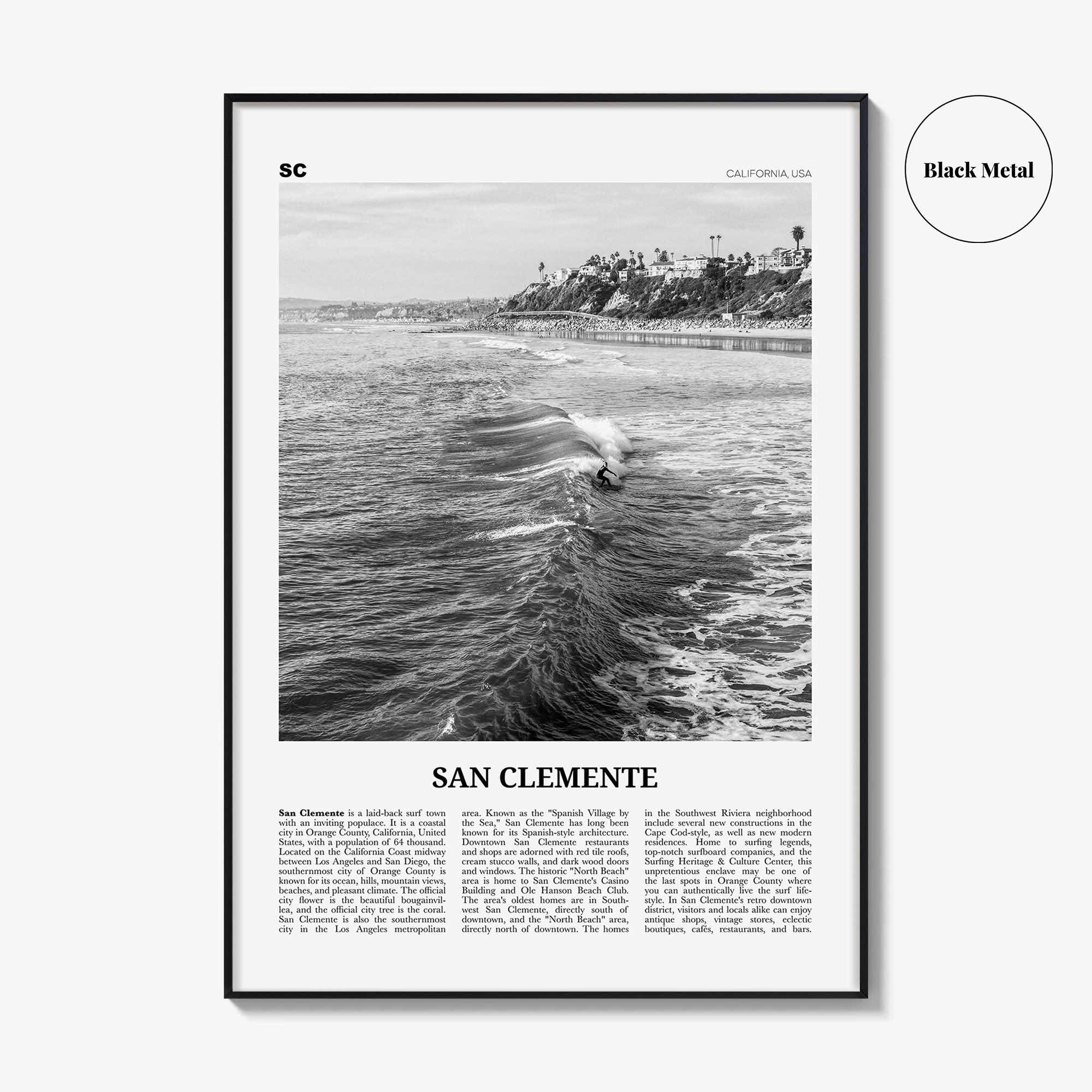 San Clemente Print Black and White No 2, San Clemente Wall Art, San Clemente Poster, San Clemente, California, USA, United States