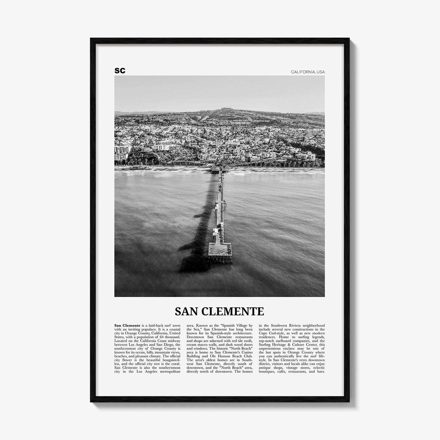 San Clemente Print Black and White No 3, San Clemente Wall Art, San Clemente Poster, San Clemente, California, USA, United States