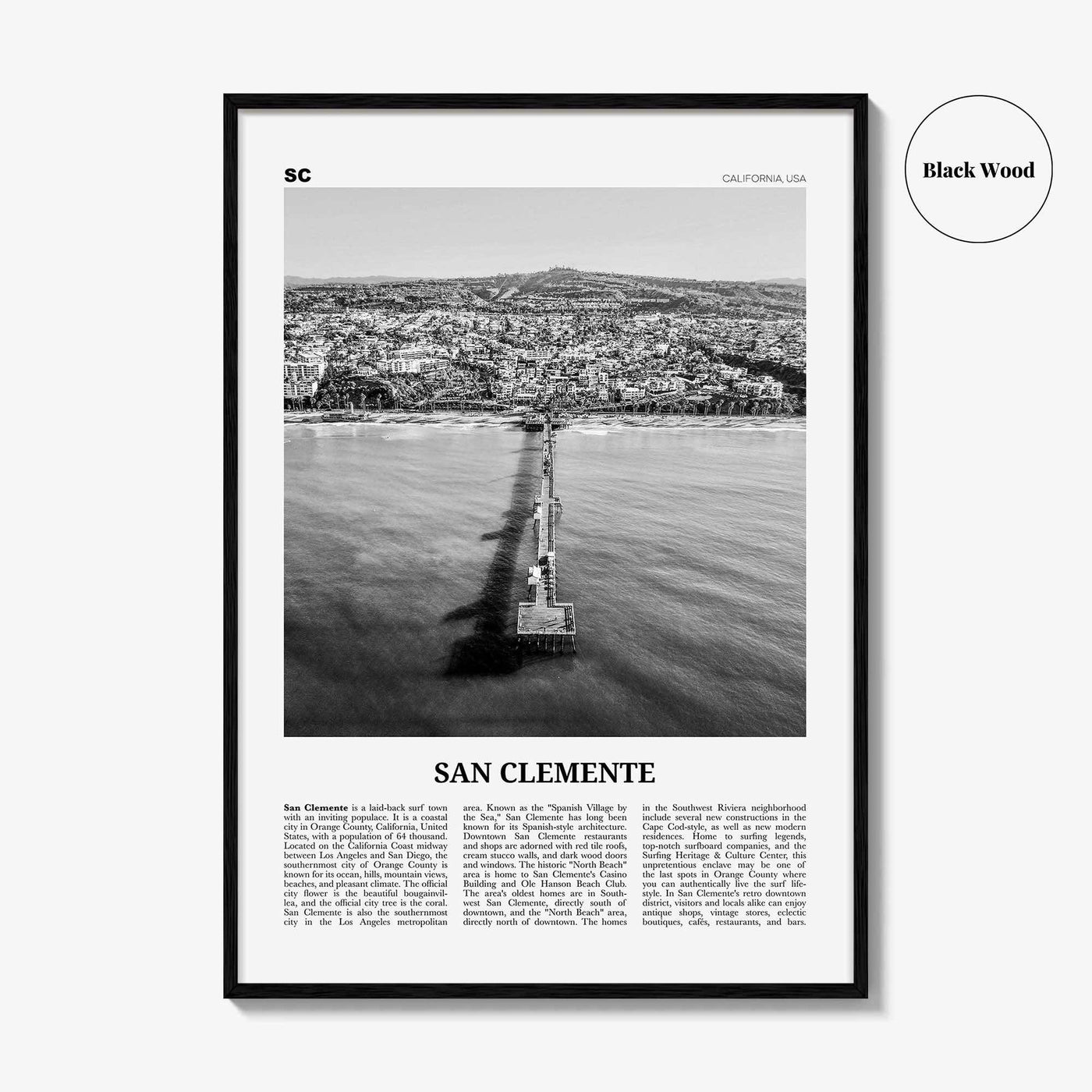 San Clemente Print Black and White No 3, San Clemente Wall Art, San Clemente Poster, San Clemente, California, USA, United States