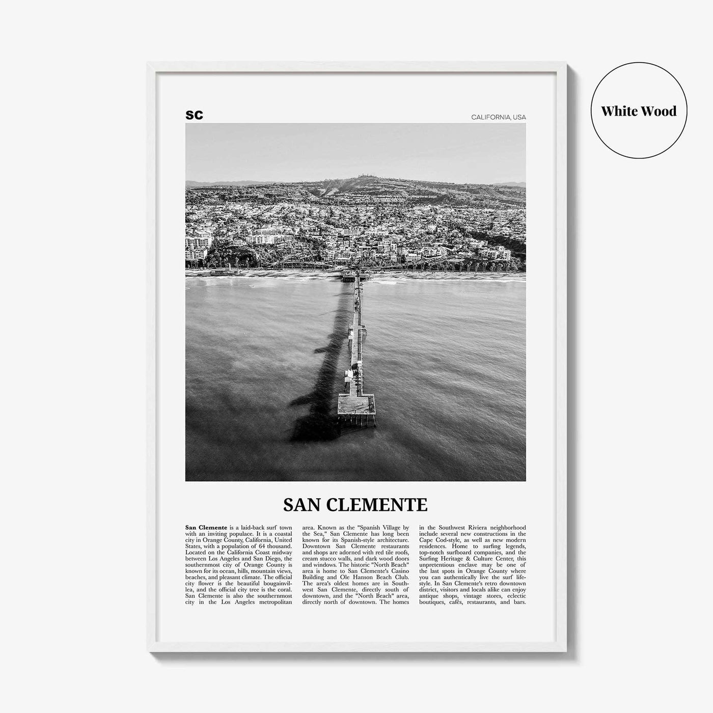 San Clemente Print Black and White No 3, San Clemente Wall Art, San Clemente Poster, San Clemente, California, USA, United States